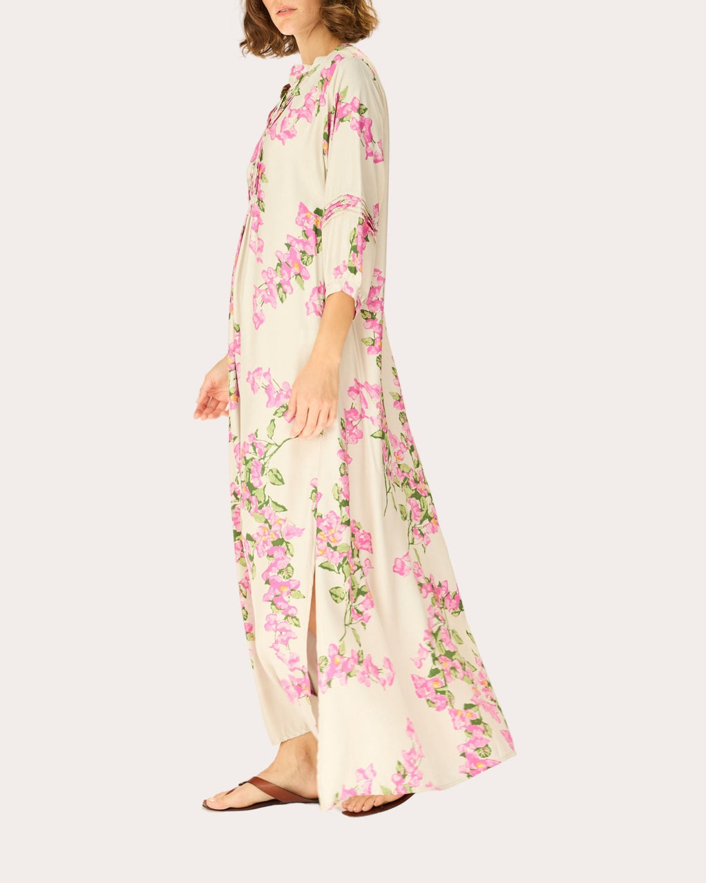 Sammie Floral Silk Pleated Button-Front Maxi Dress