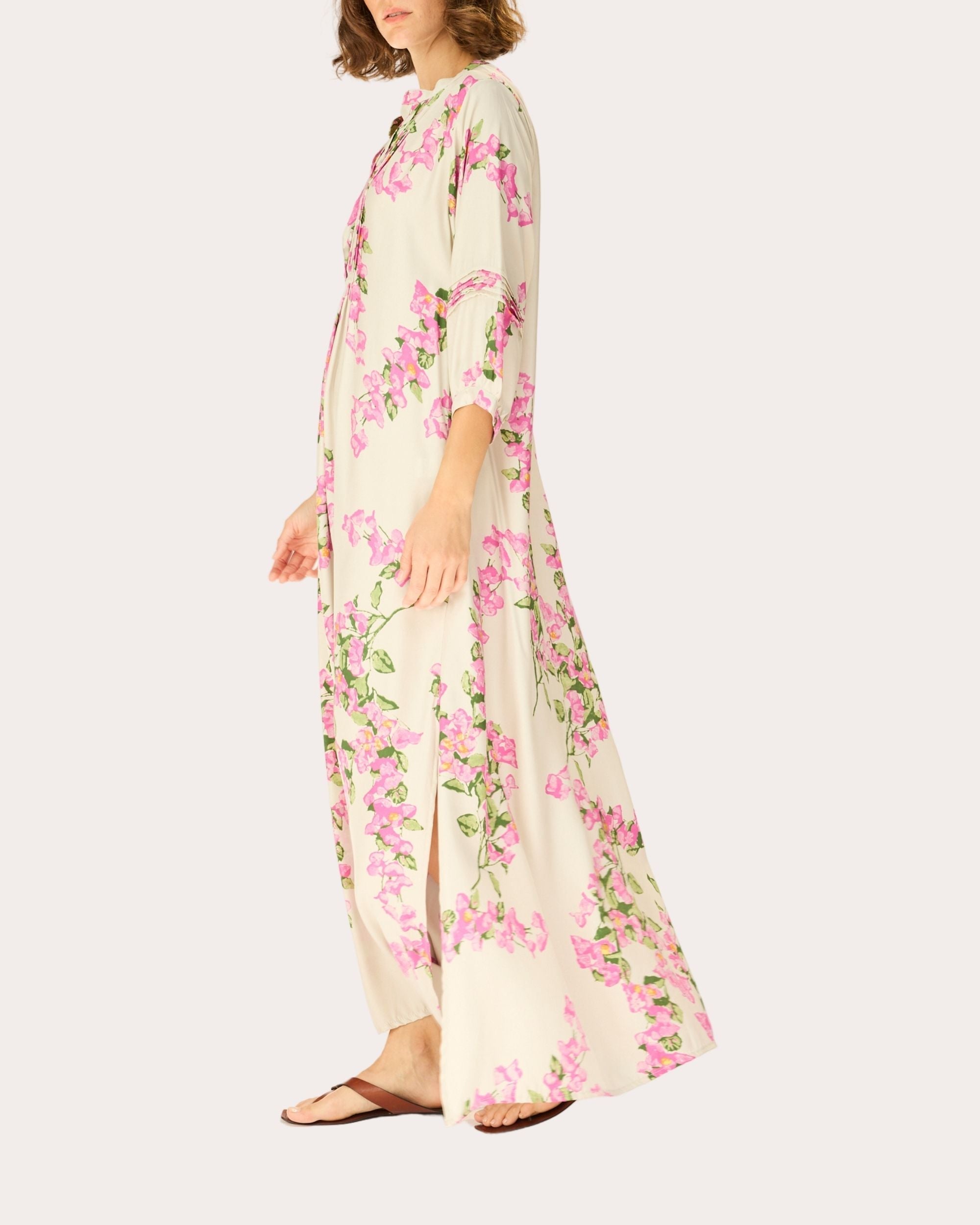Sammie Floral Silk Pleated Button-Front Maxi Dress