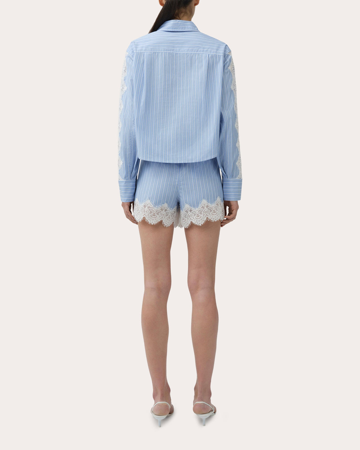 Renata Stripe Poplin Lace Crop Button-Up
