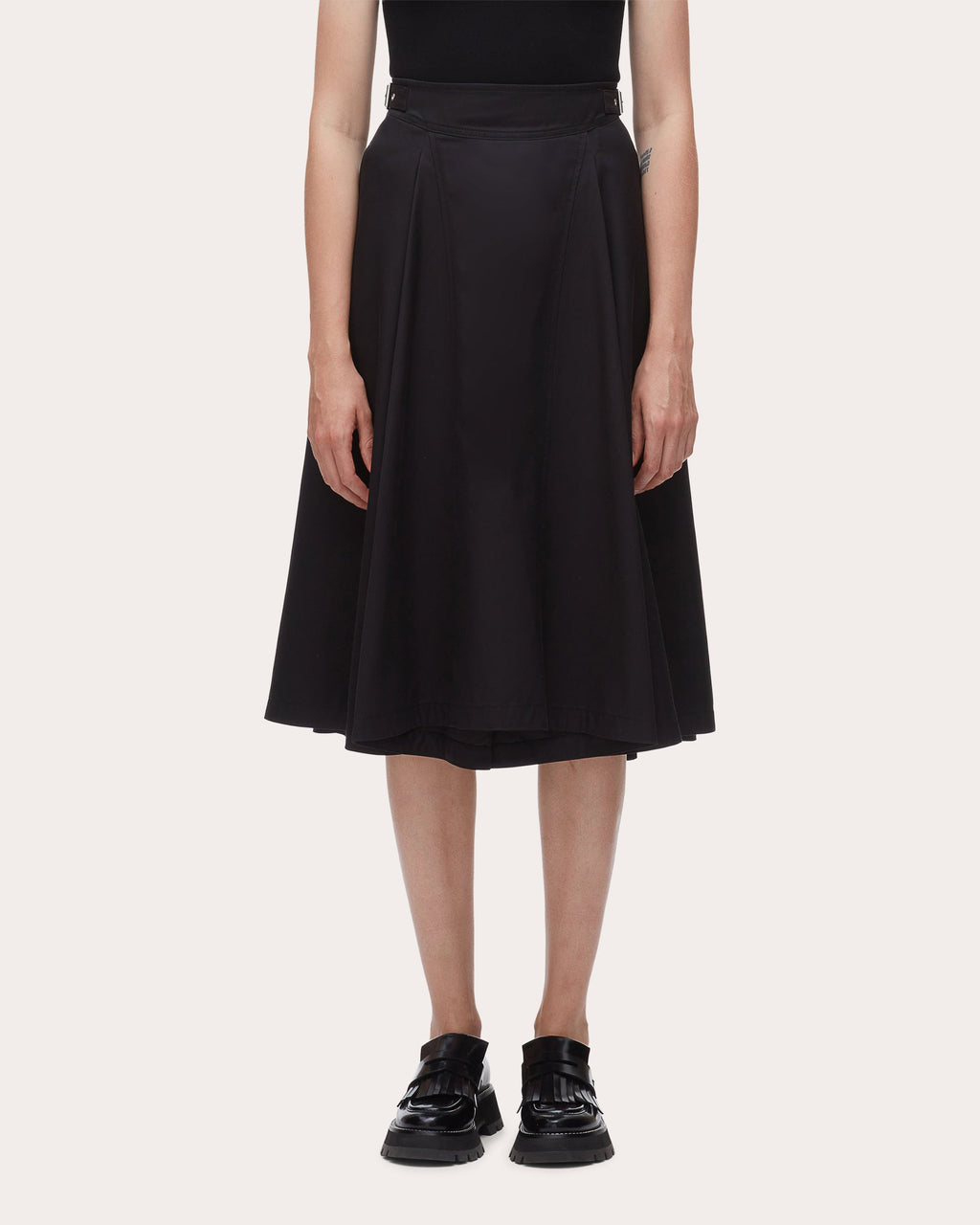 Twill Pleated Biker Midi Skirt