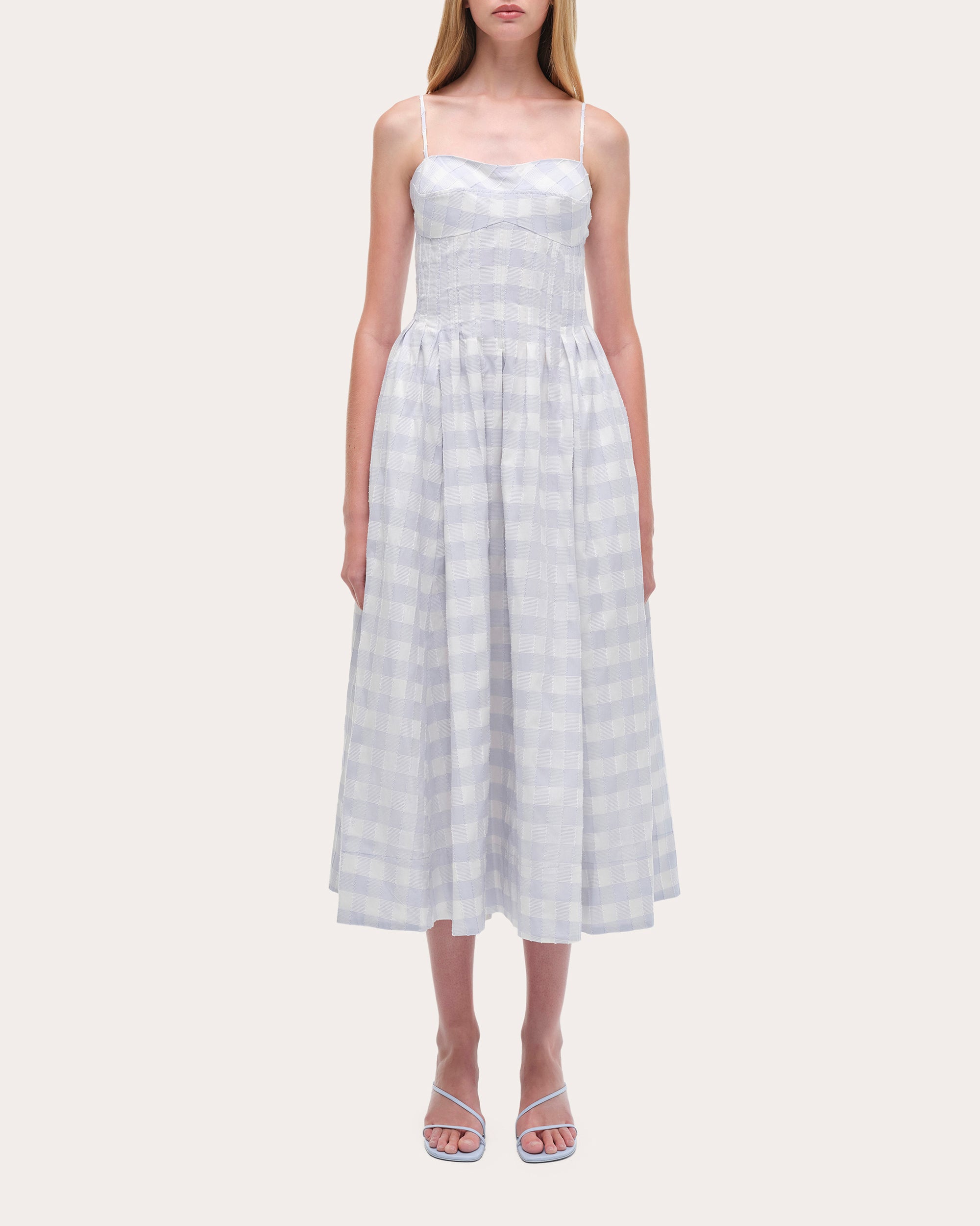 Kittiya Gingham Cotton Fil-Coupe Pleated Midi Dress