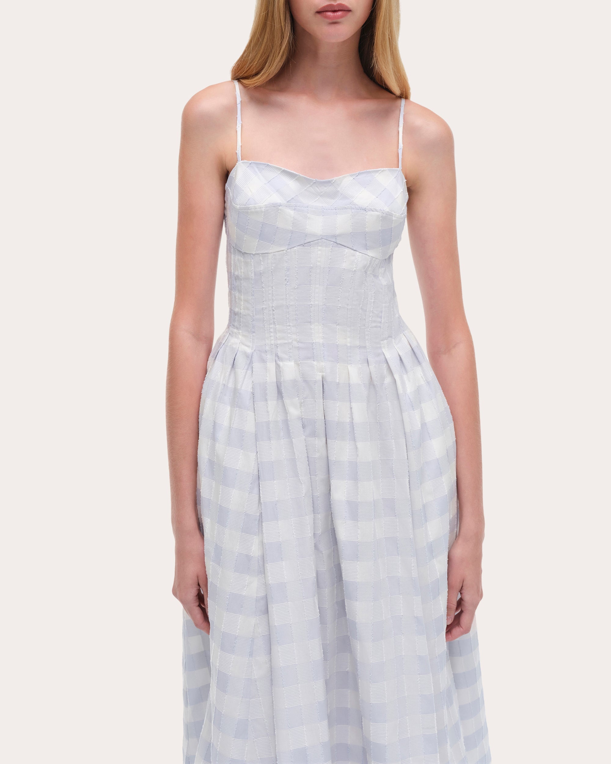 Kittiya Gingham Cotton Fil-Coupe Pleated Midi Dress