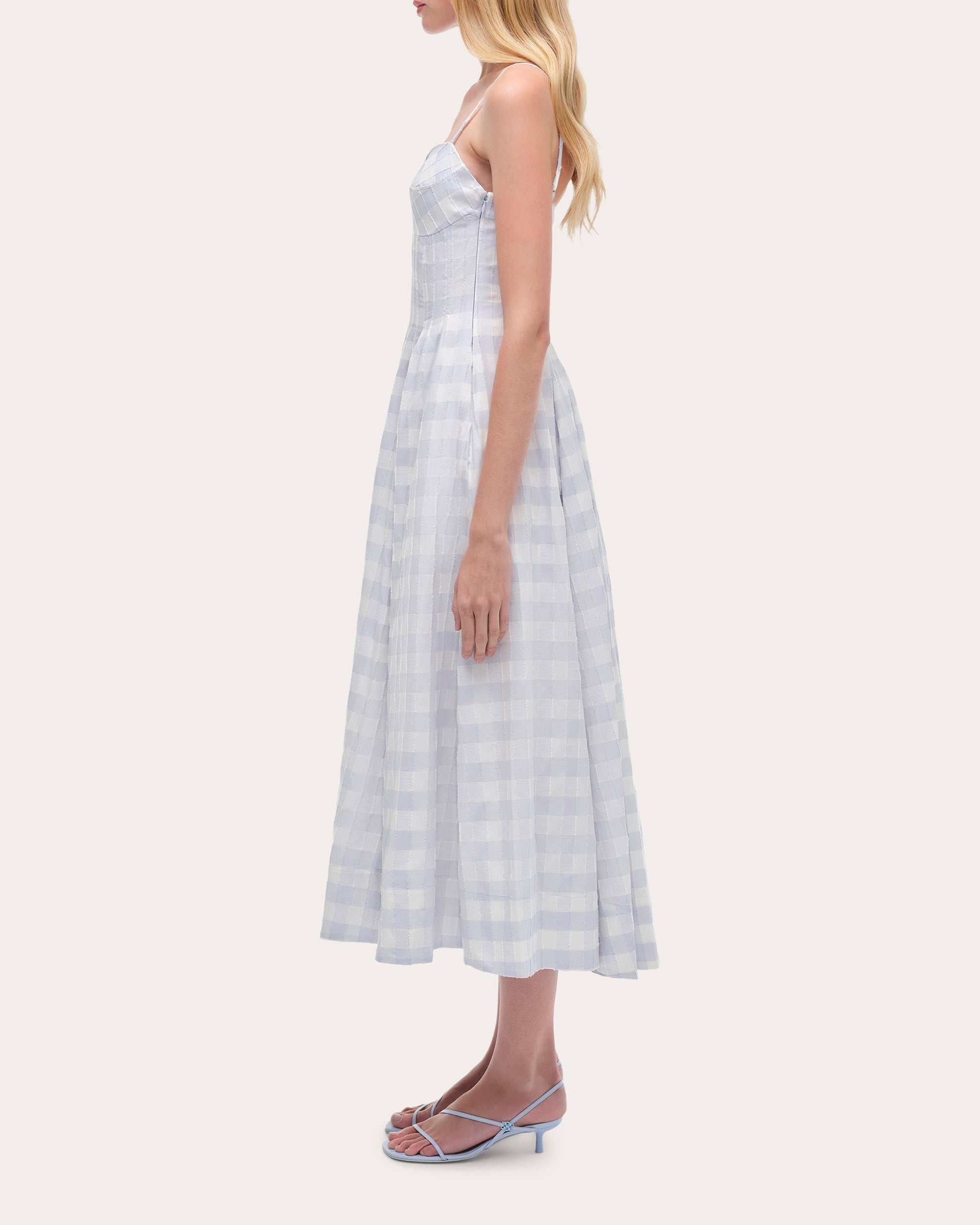 Kittiya Gingham Cotton Fil-Coupe Pleated Midi Dress