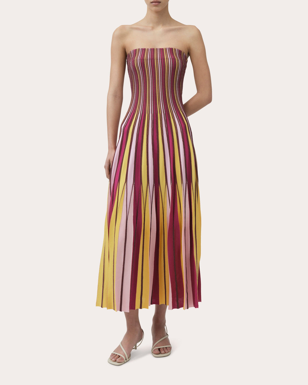 Soleil Stripe Knit Pleated Midi Dress