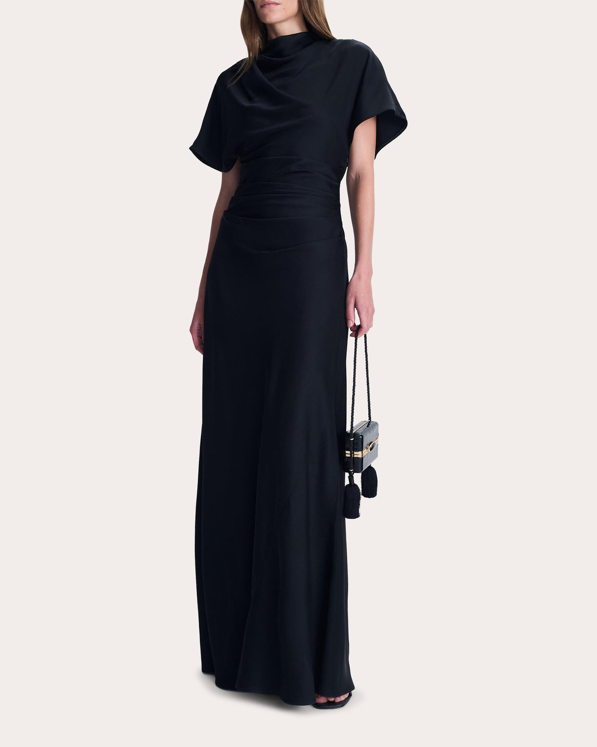 Annibelis Satin Draped Cape Gown
