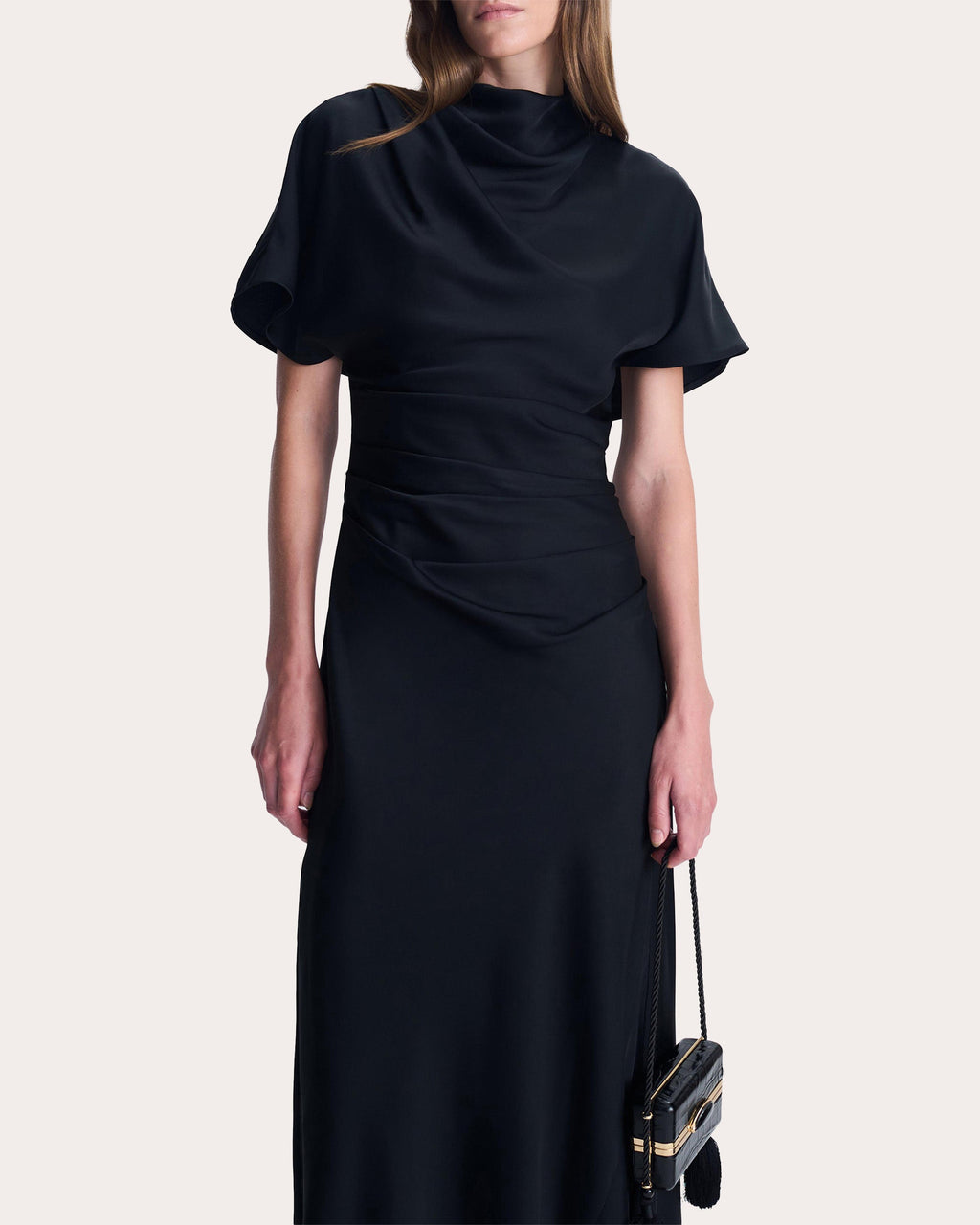 Annibelis Satin Draped Cape Gown