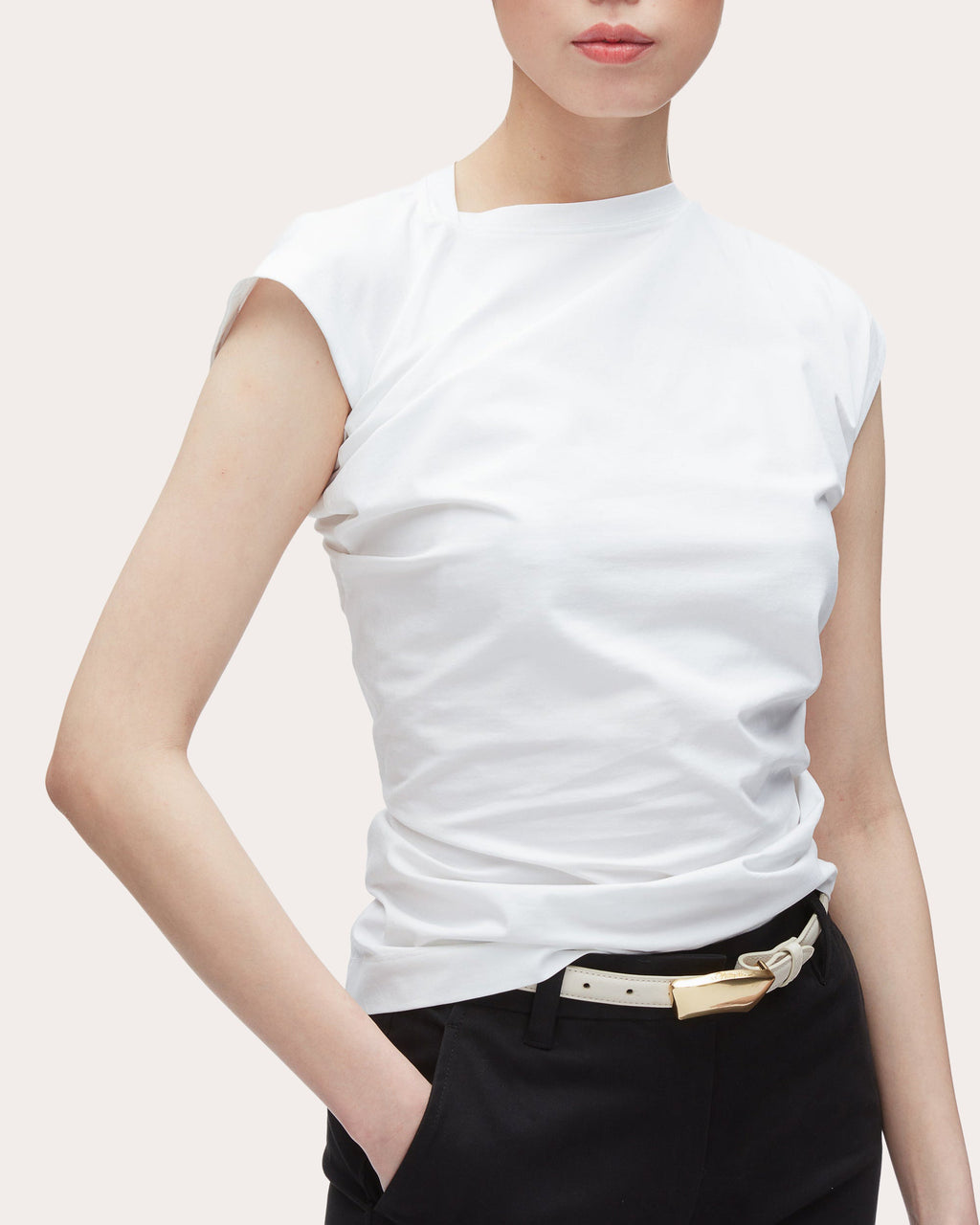 Cotton Jersey Asymmetric Draped T-Shirt