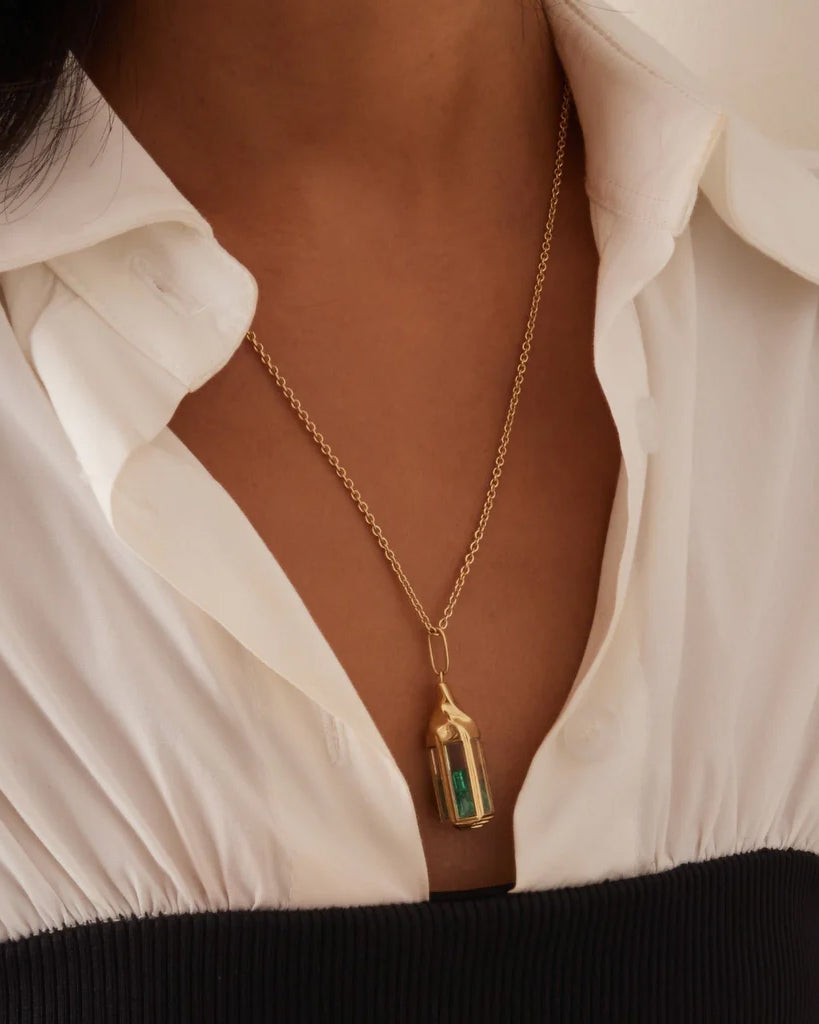 Emerald & 18k Gold Farol Shaker Pendant Necklace