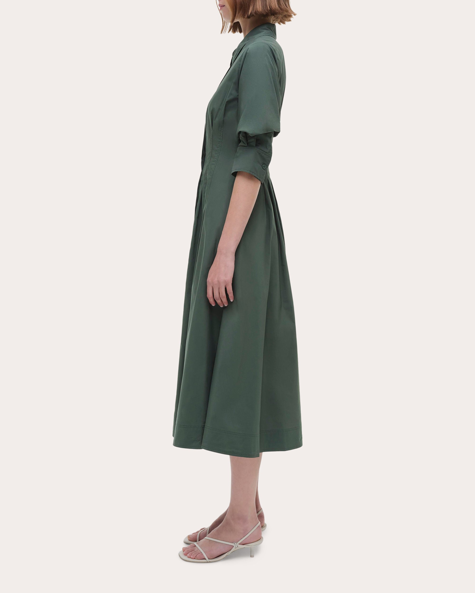 Jazz Pleated Cotton Poplin Midi Shirt Dress