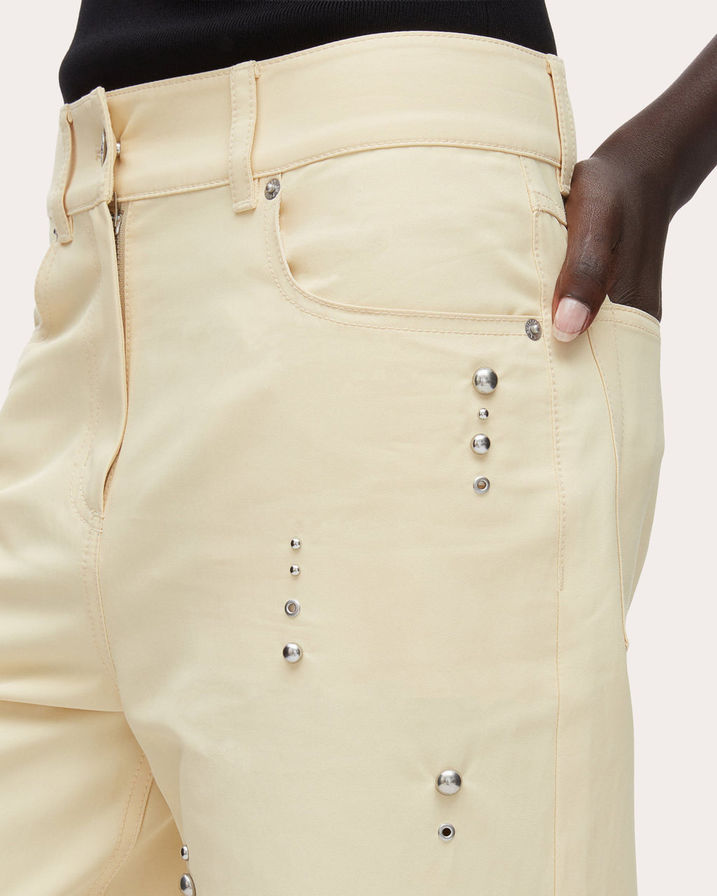 Studded Twill Wide-Leg Pants