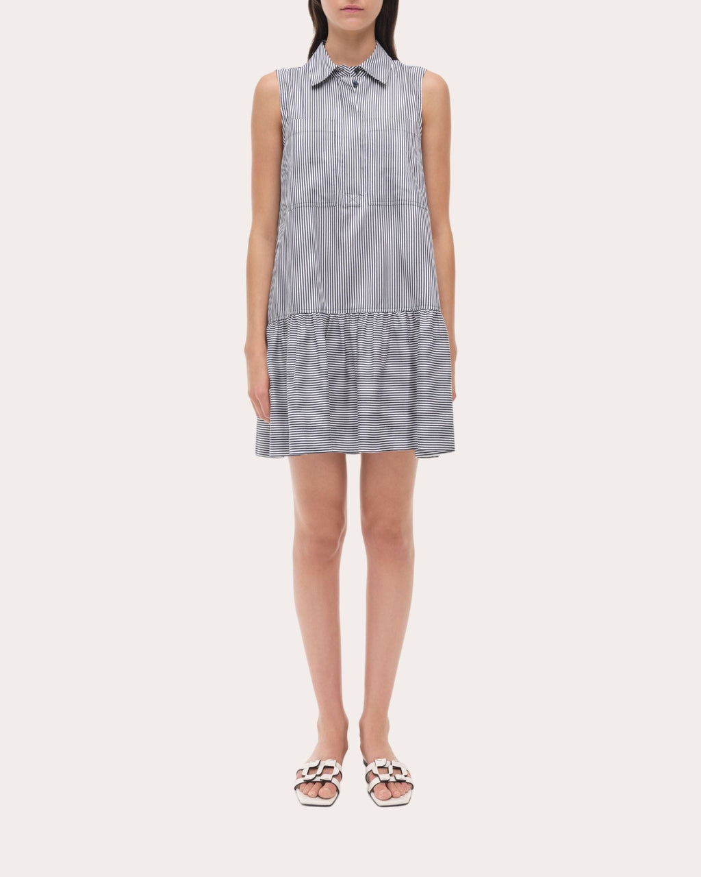 Candace Stripe Cotton Poplin Drop-Waist Shirt Dress