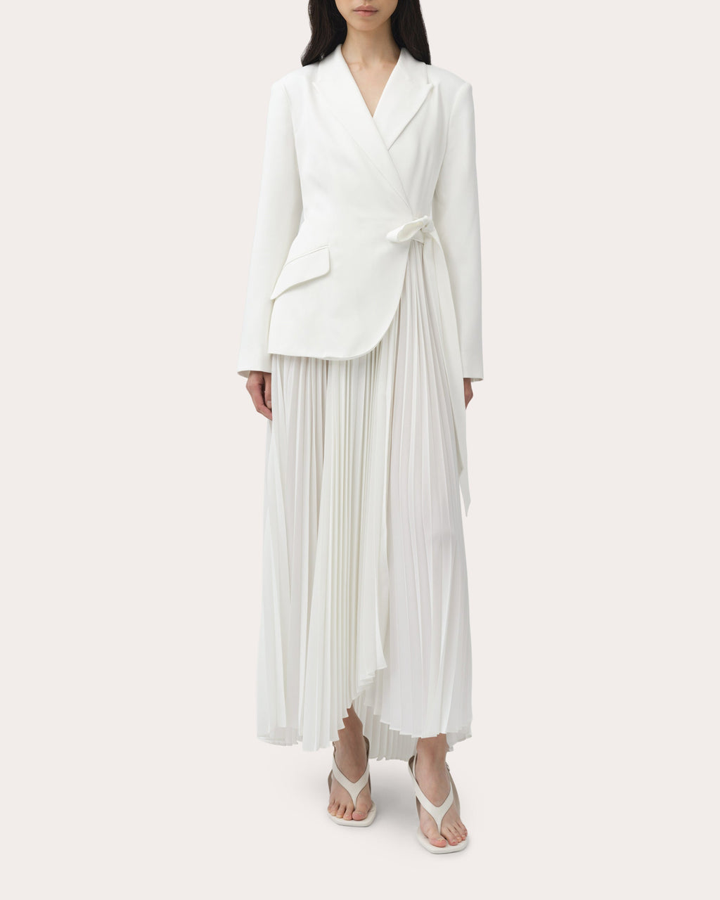 Ambretta Pleated Crepe Combo Midi Dress