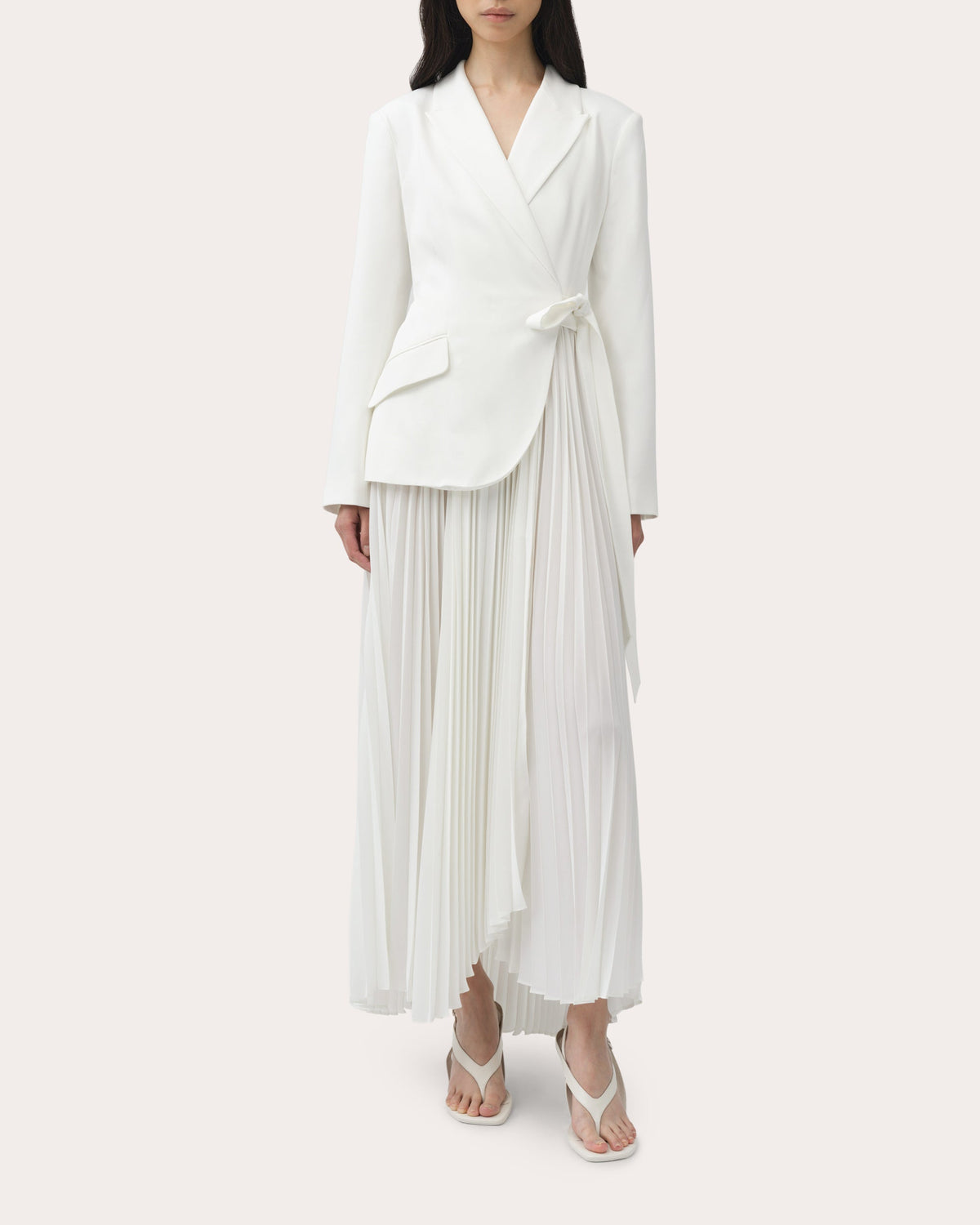 Ambretta Pleated Crepe Combo Midi Dress
