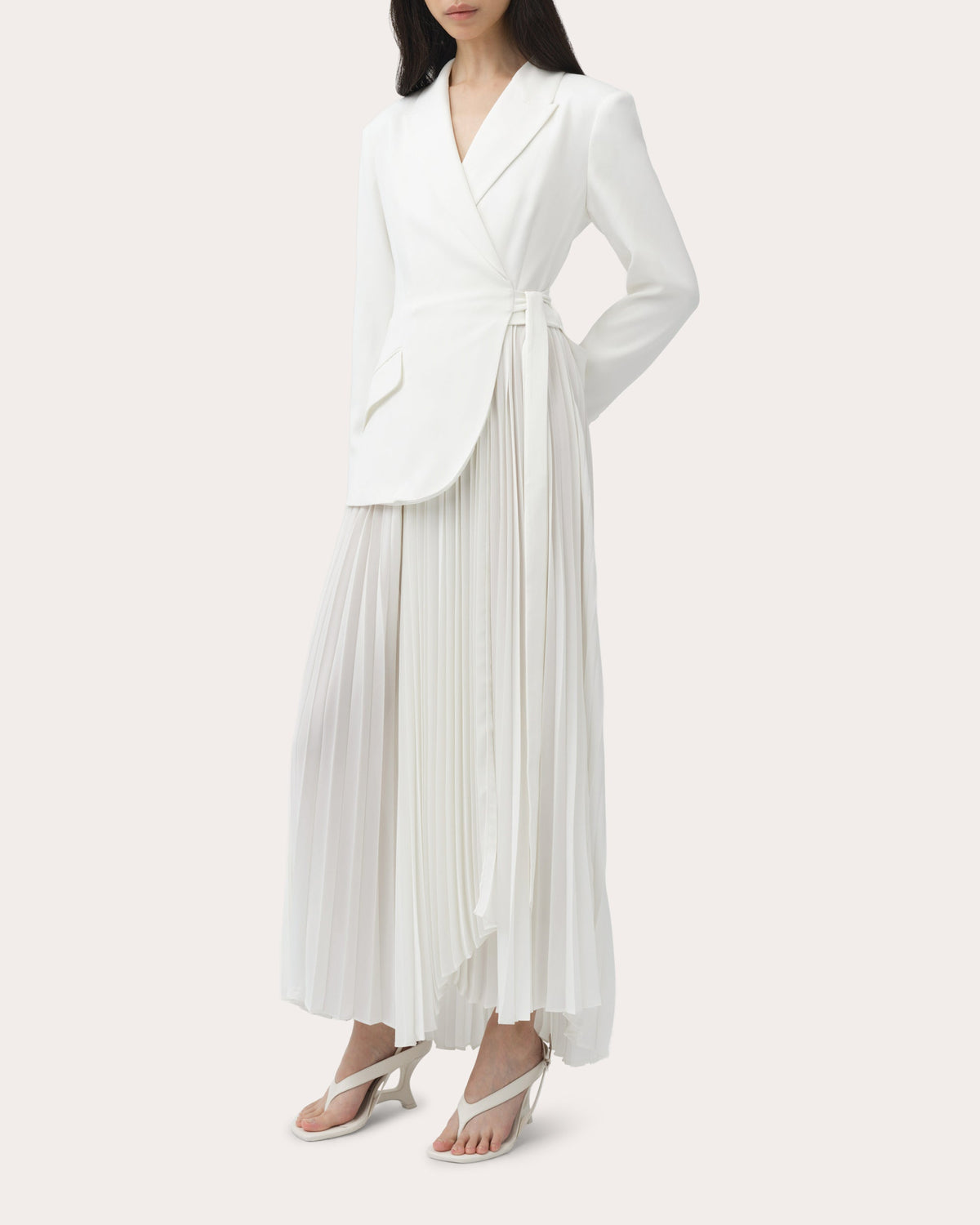 Ambretta Pleated Crepe Combo Midi Dress