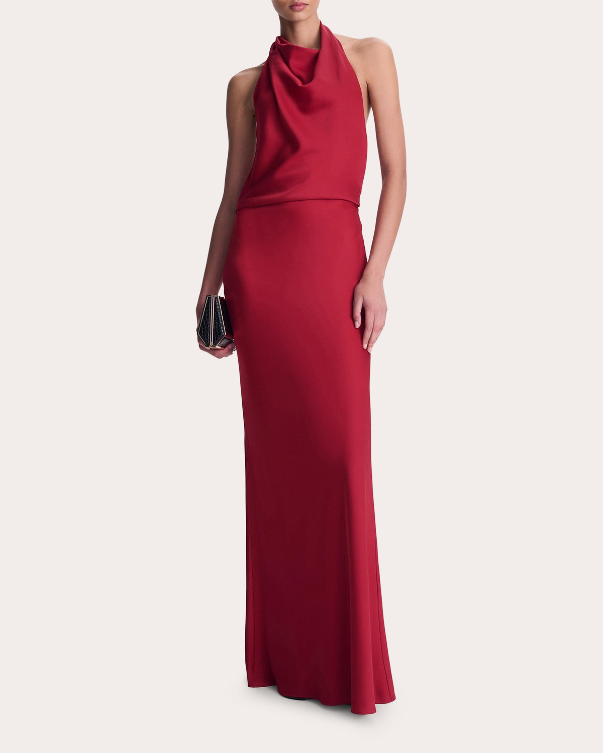 Reannon Satin Draped Halter Gown