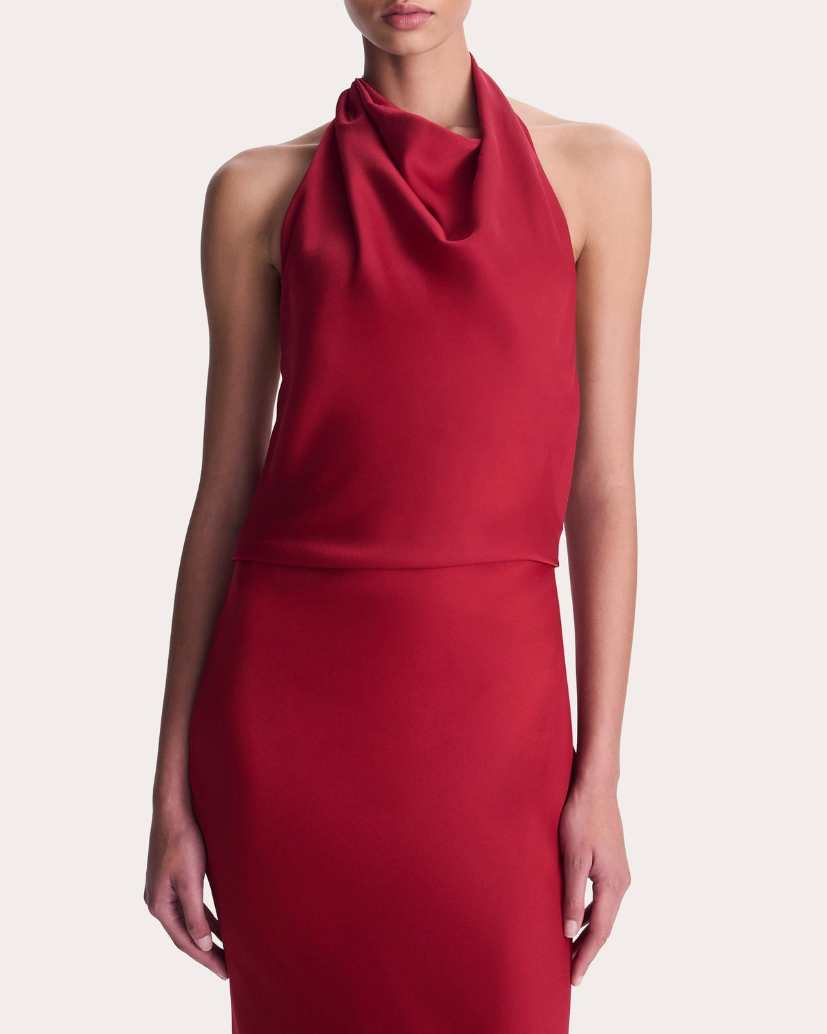 Reannon Satin Draped Halter Gown