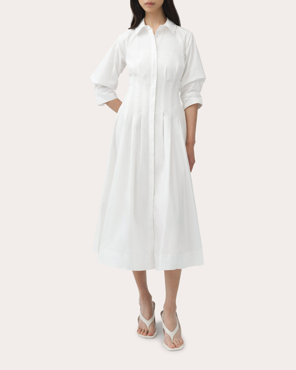 Jazz Pleated Poplin Midi Shirt Dress