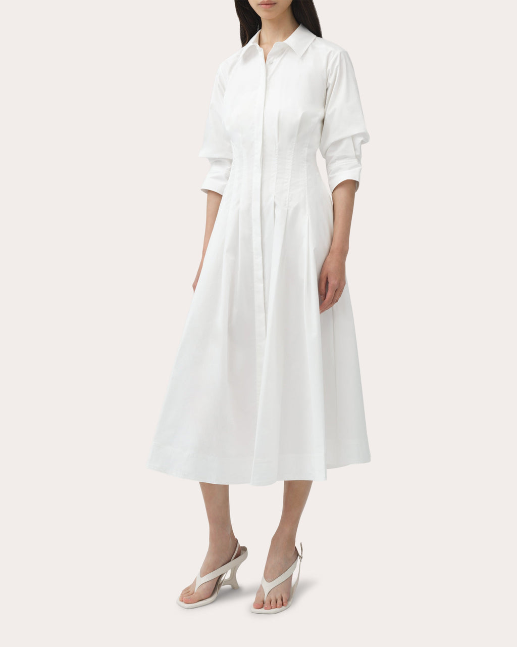 Jazz Pleated Poplin Midi Shirt Dress