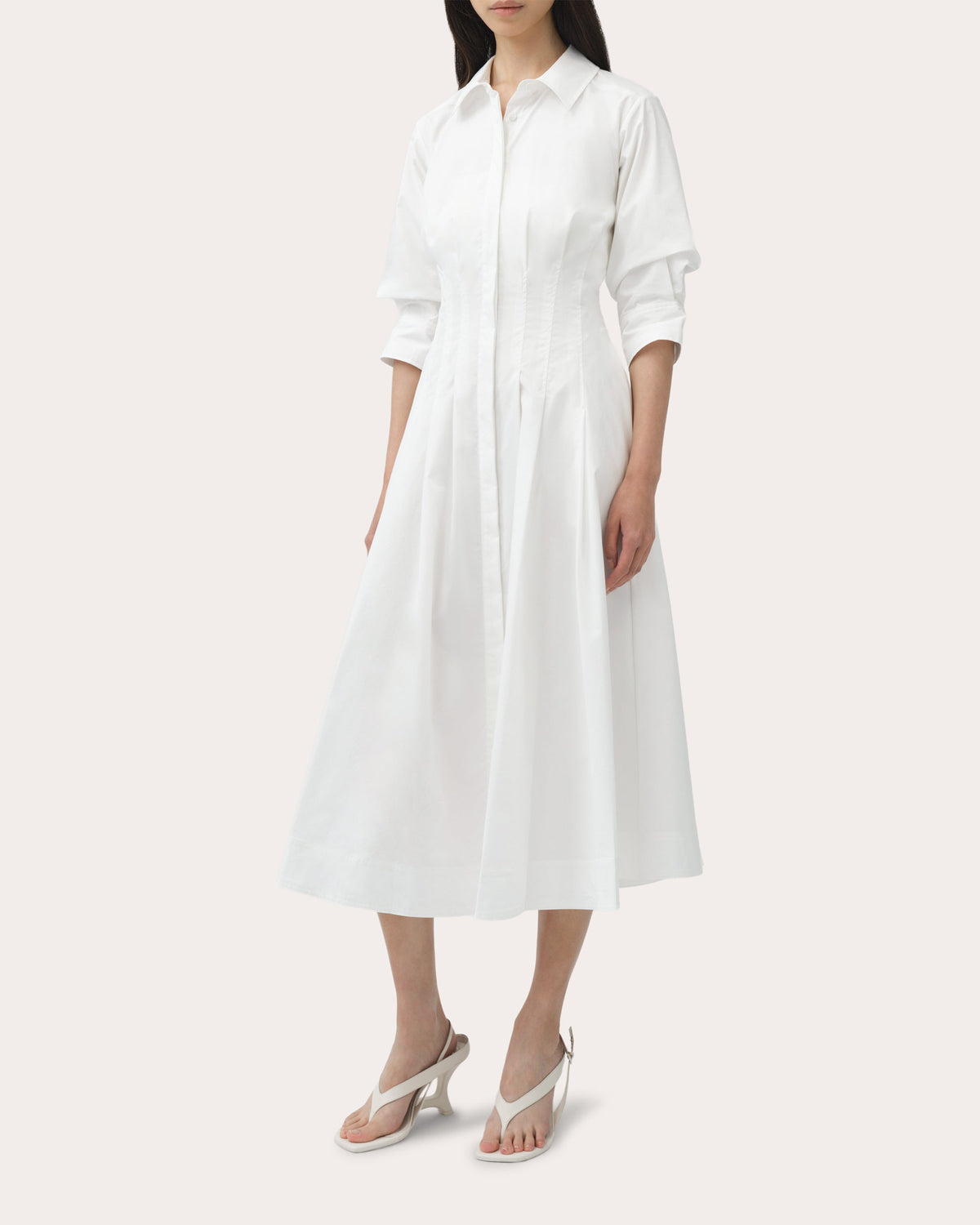 Jazz Pleated Poplin Midi Shirt Dress