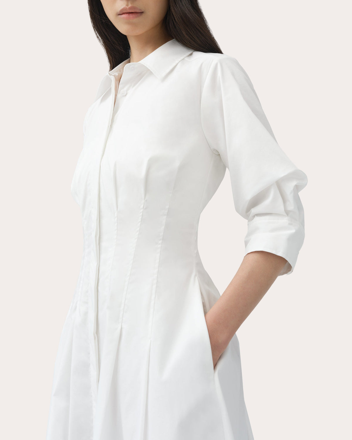 Jazz Pleated Poplin Midi Shirt Dress