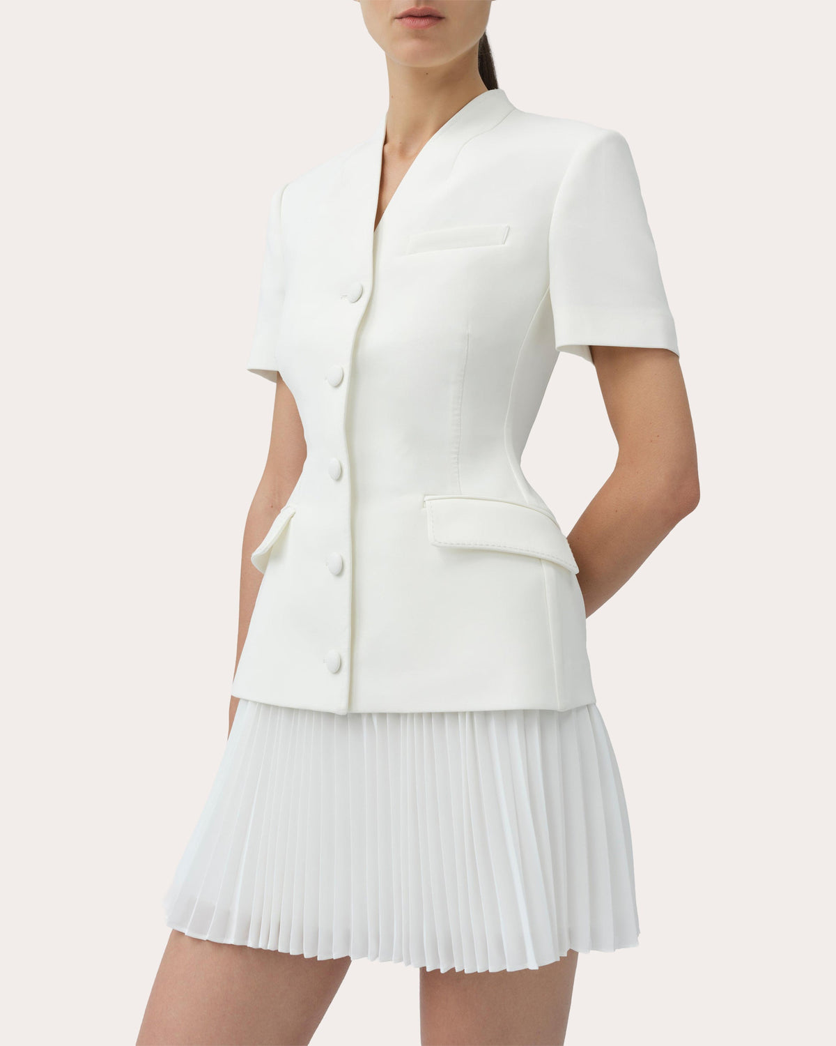 Leah Crepe Pleated Blazer Mini Dress