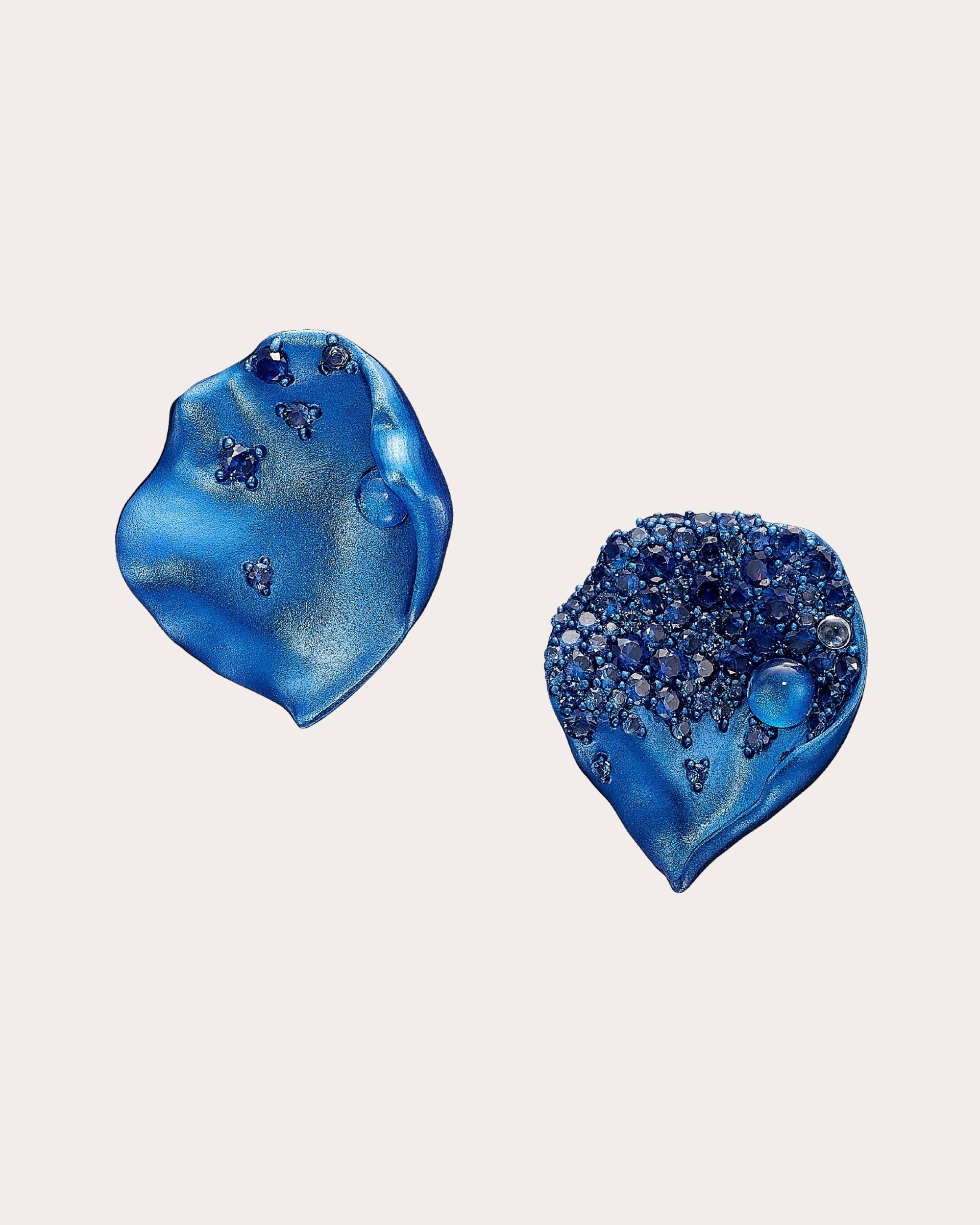 Sapphire & White Topaz Petal Stud Earrings