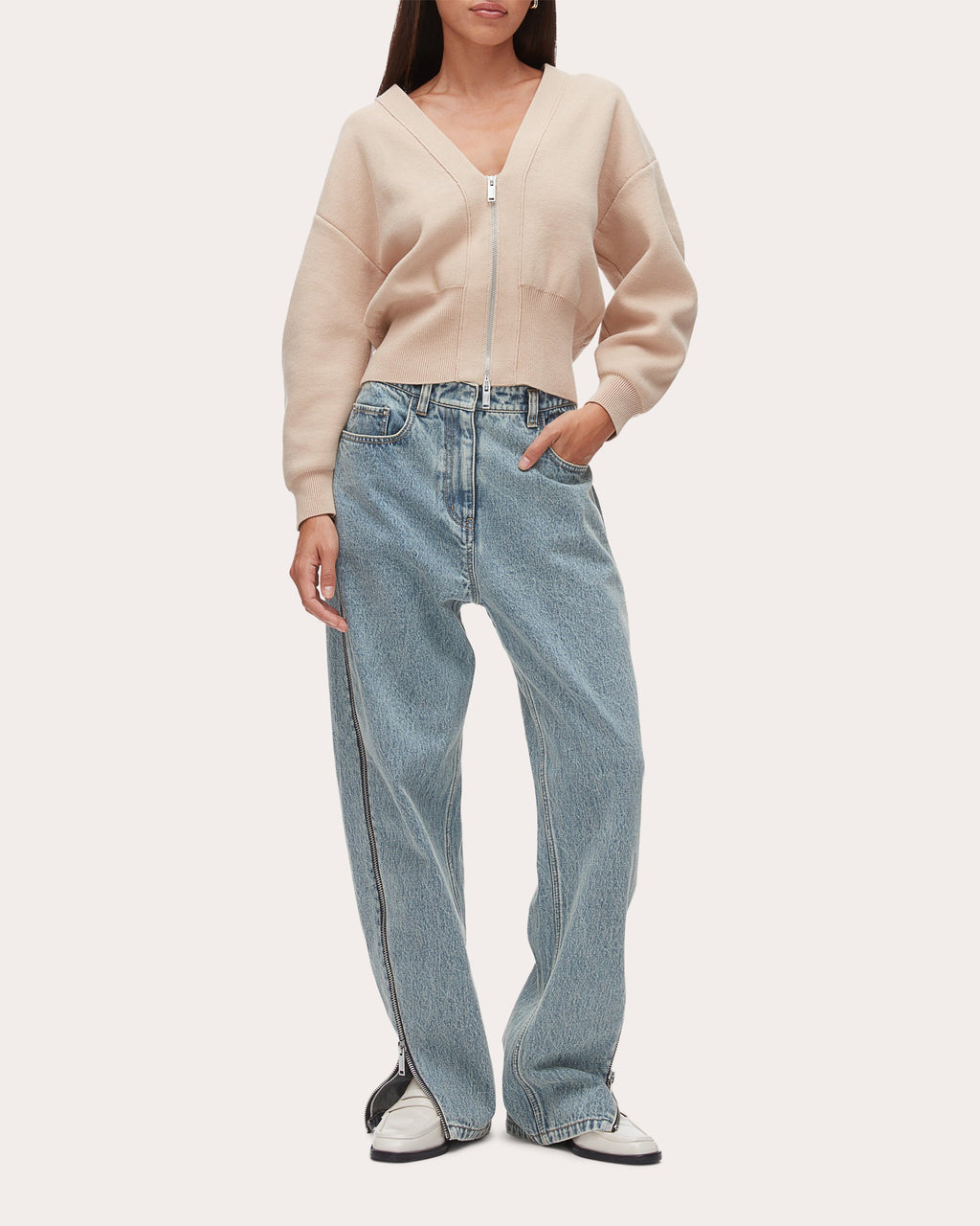 Cotton Knit Sculpted-Sleeve Crop Cardigan