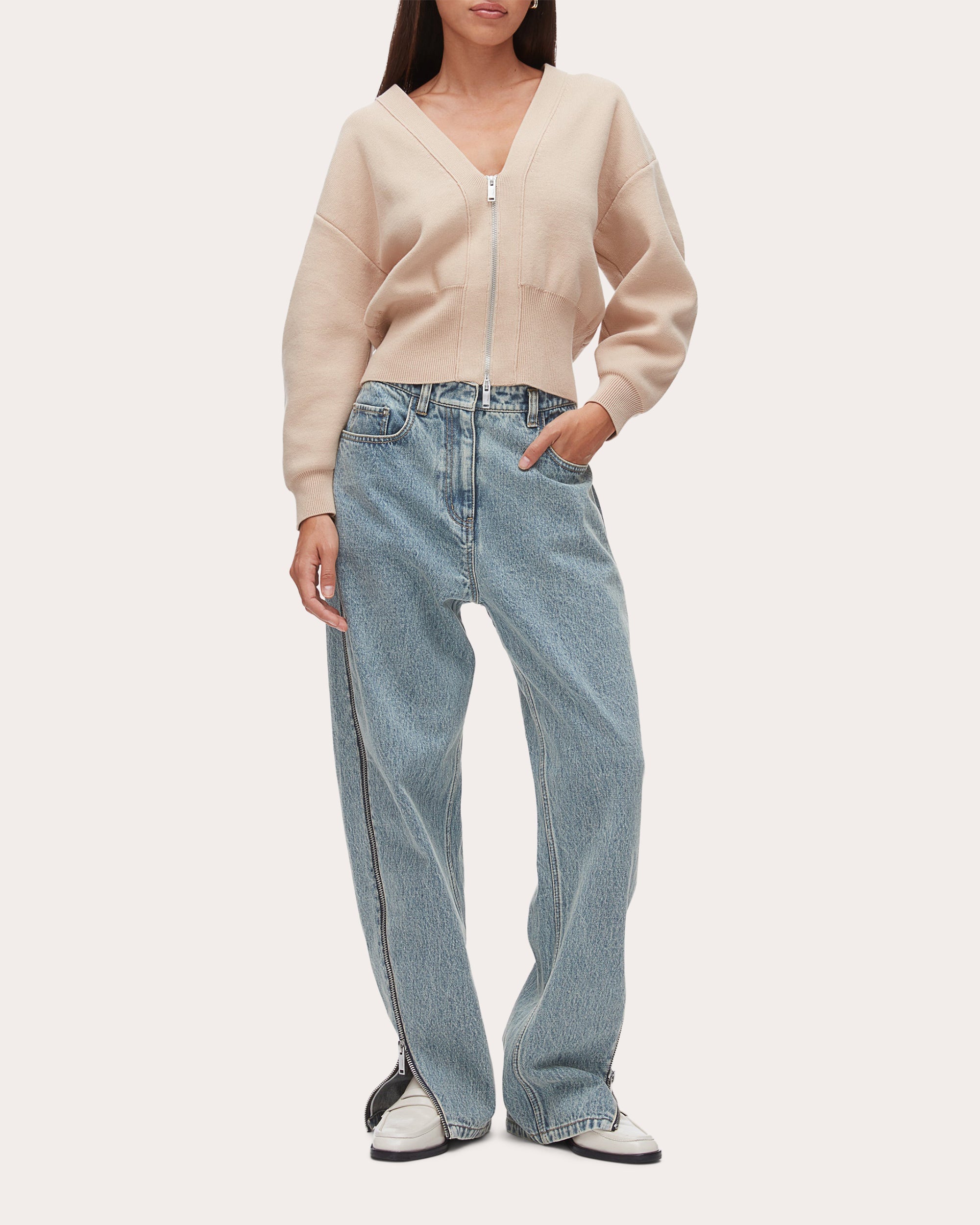 Cotton Knit Sculpted-Sleeve Crop Cardigan