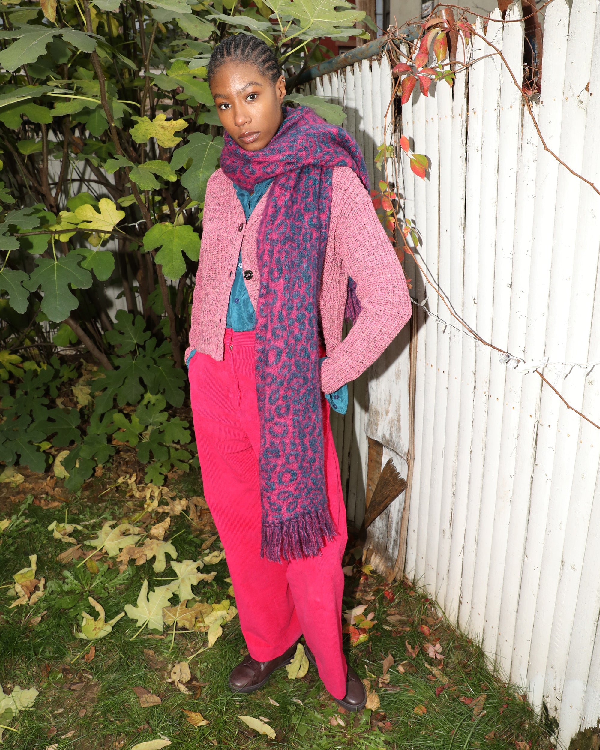 Cristobal Leopard Jacquard Cashmere Wool Fringed Scarf