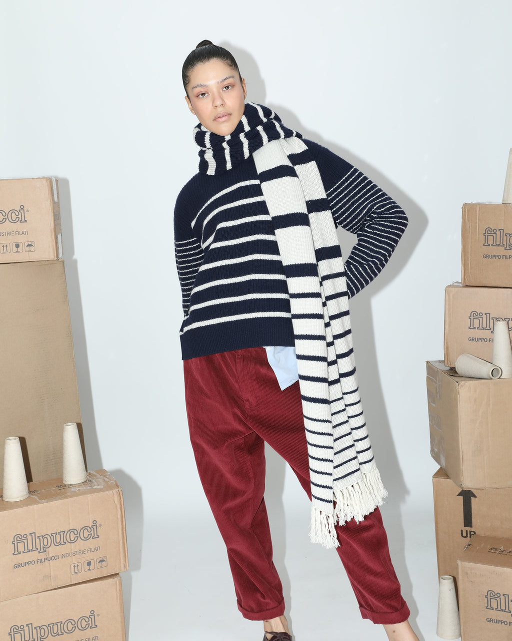 Sam Stripe Cashmere Wool Fringed Scarf