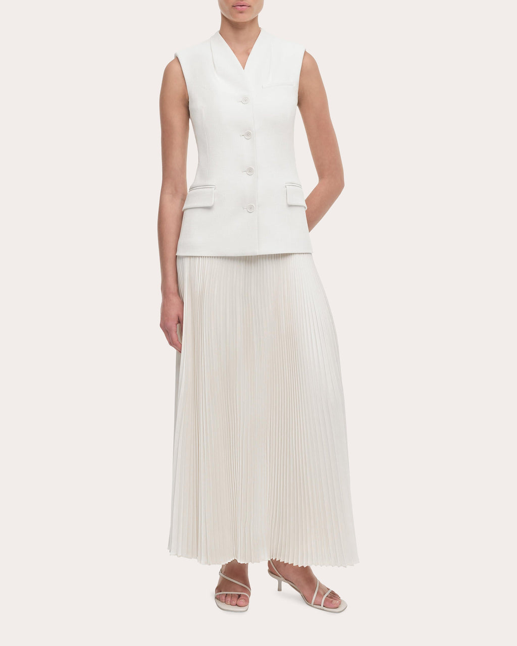 Georgina Pleated Satin Bouclé Combo Midi Dress