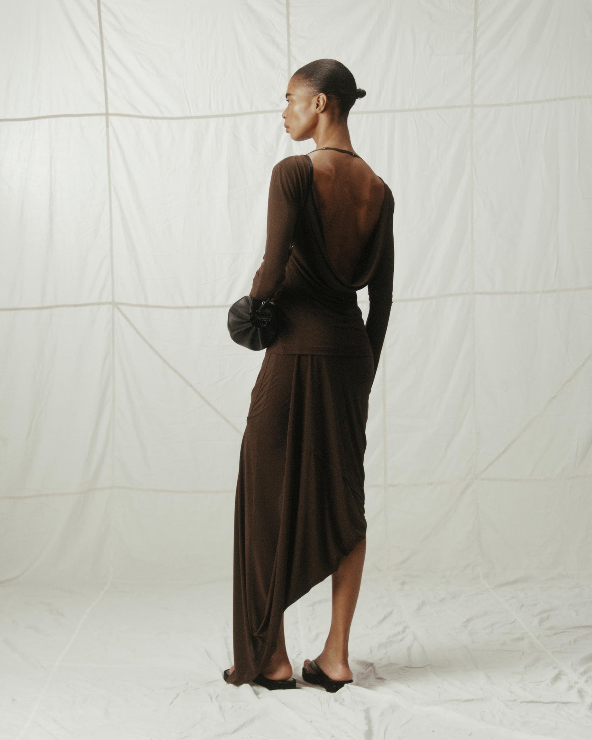 Stretch Jersey Draped Cowl Back Top