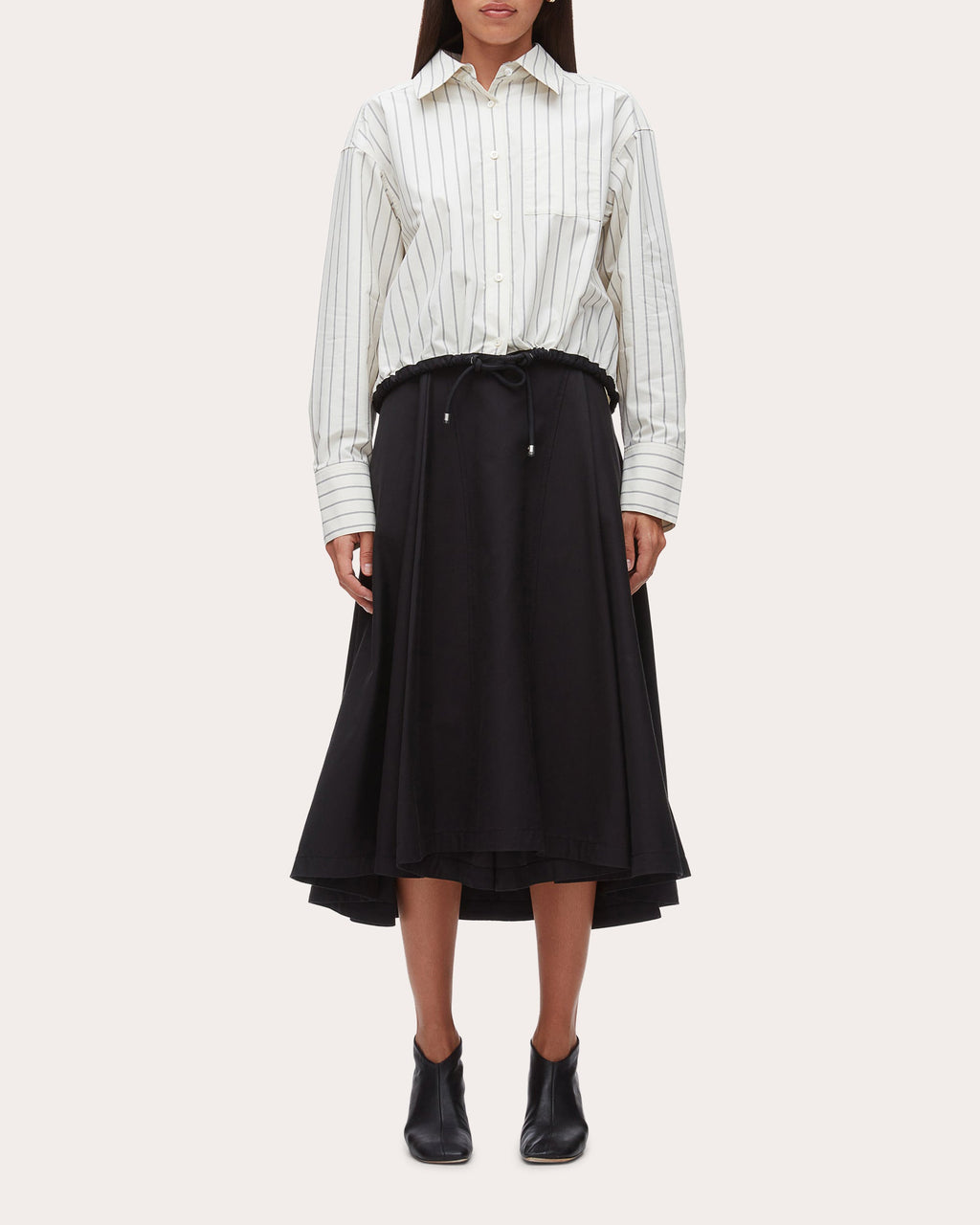 Stripe Poplin Drawcord Button-Up