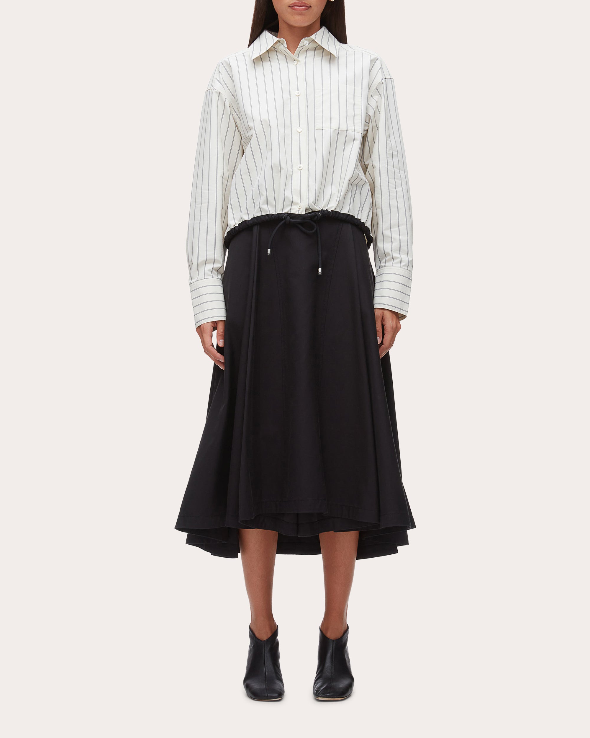 Stripe Poplin Drawcord Button-Up