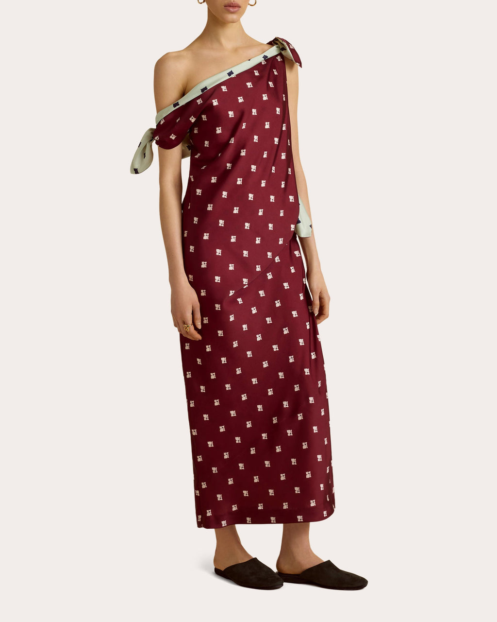 Floral Satin Twill Tied Asymmetric Maxi Dress