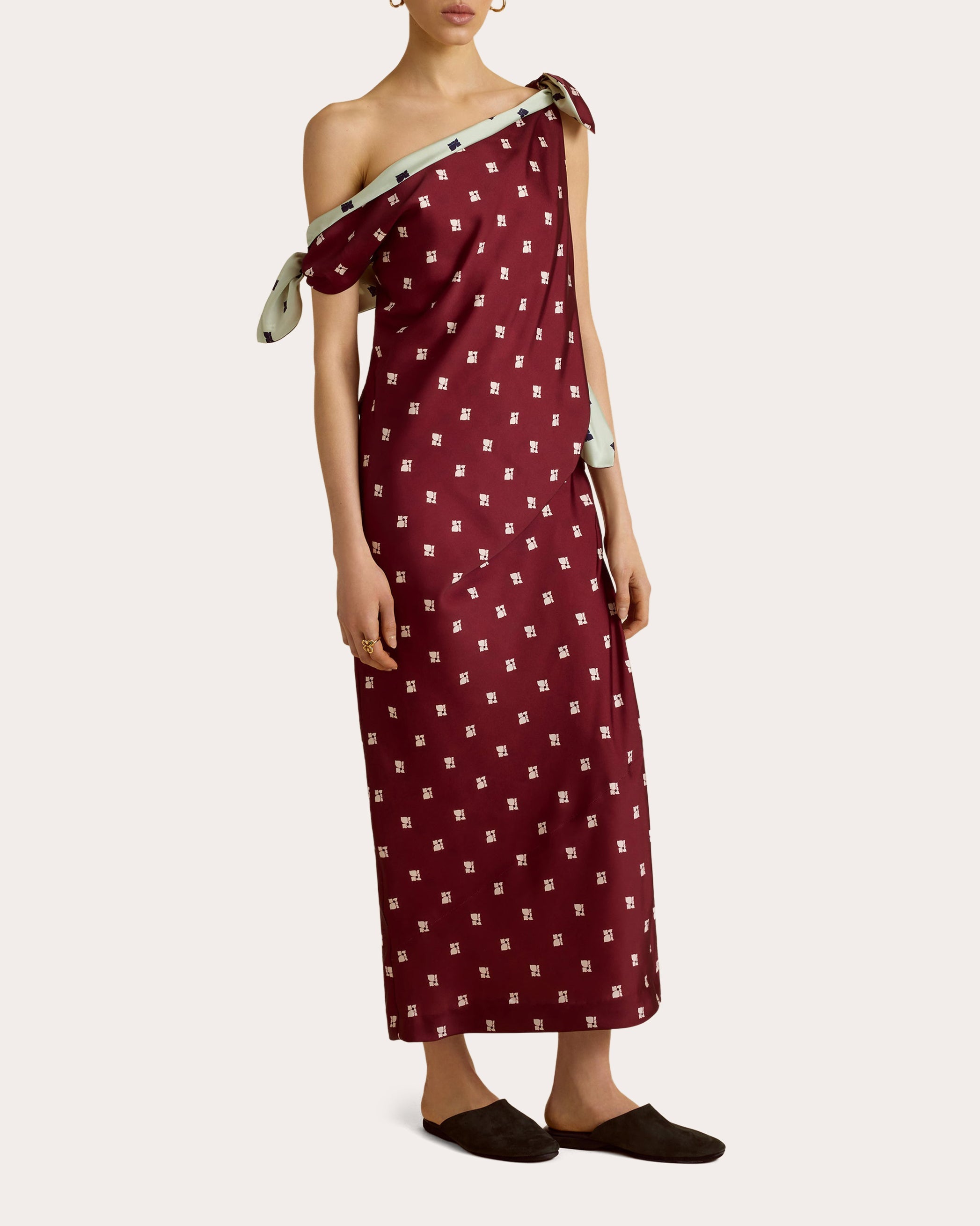 Floral Satin Twill Tied Asymmetric Maxi Dress