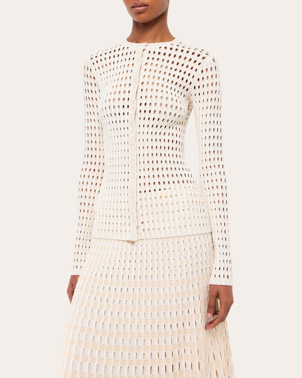 Gracen Gingham Laser-Cut Button Cardigan