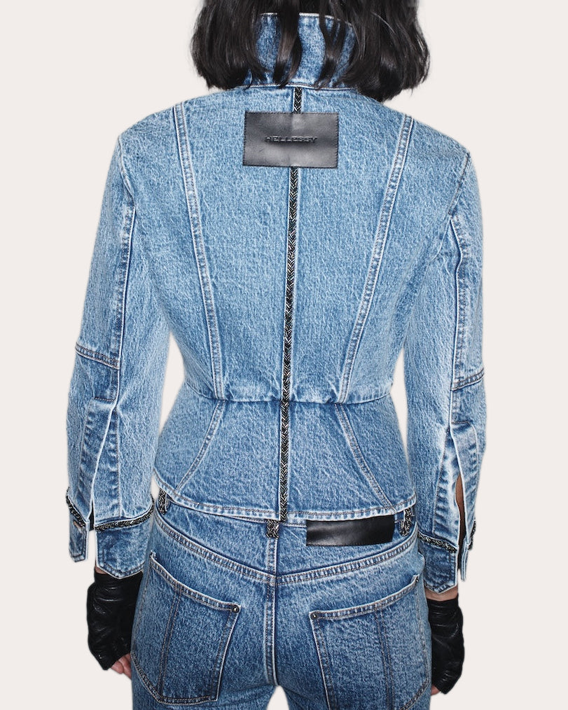 Kai Beaded Peplum Denim Jacket