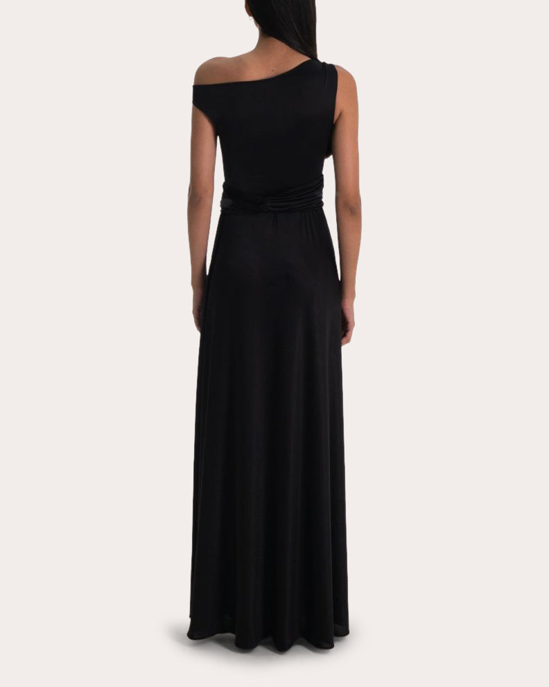 Geneve Ruched Jersey Asymmetric Gown