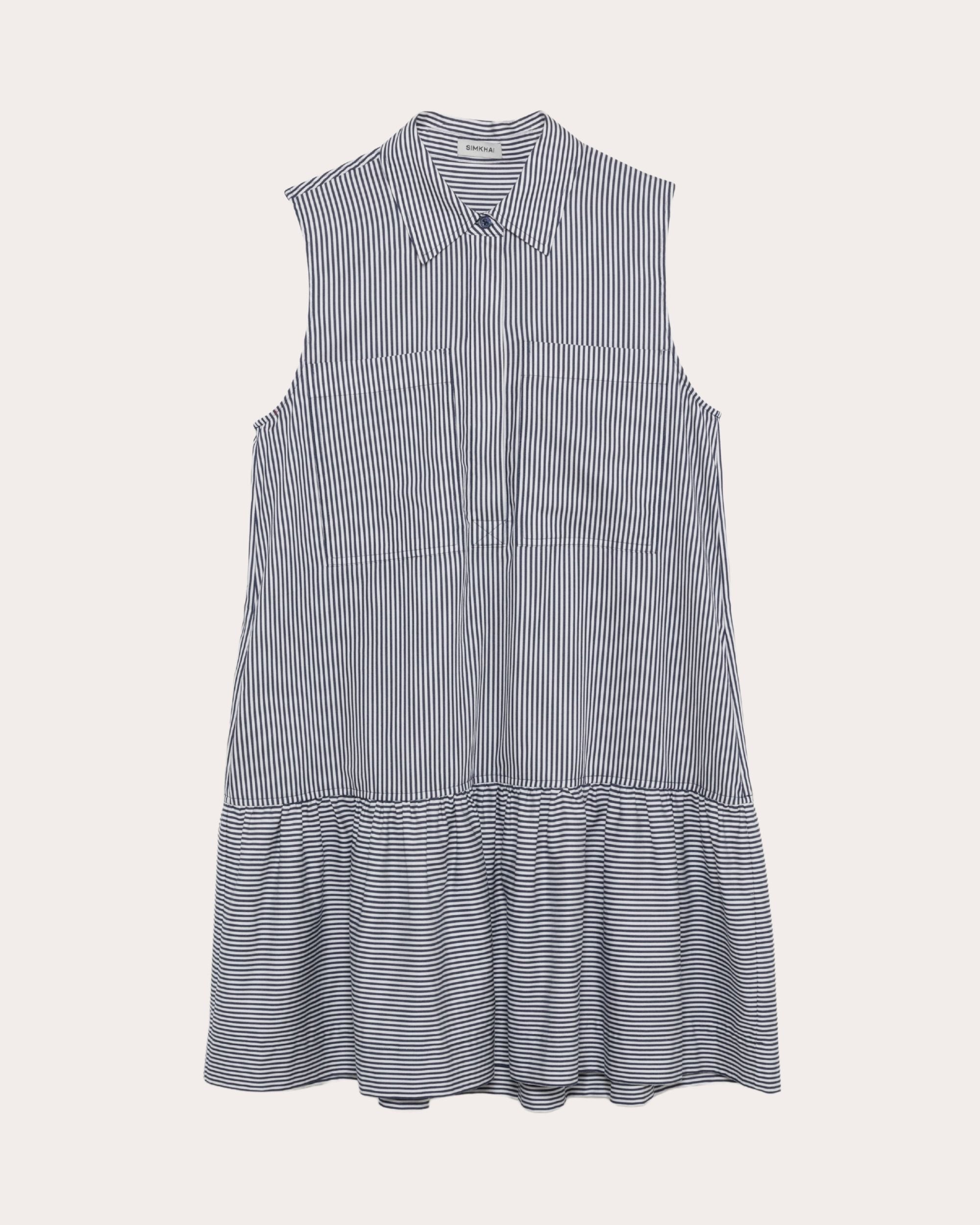 Candace Stripe Cotton Poplin Drop-Waist Shirt Dress
