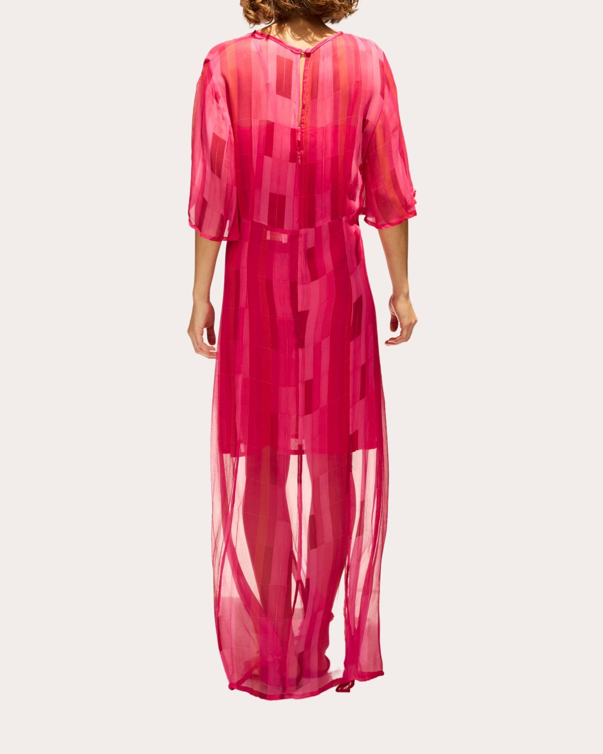 Lily Sheer Chiffon Flutter-Sleeve Maxi Dress