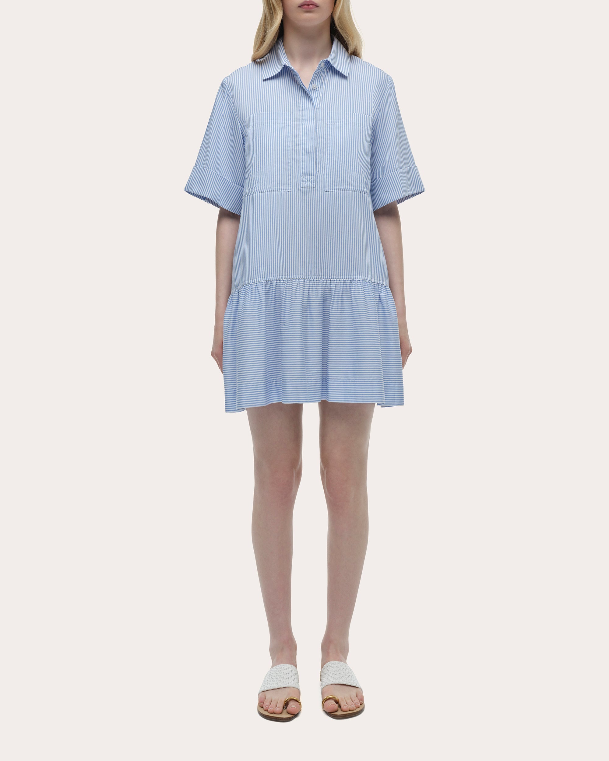Cris Stripe Cotton Drop-Waist Shirt Dress