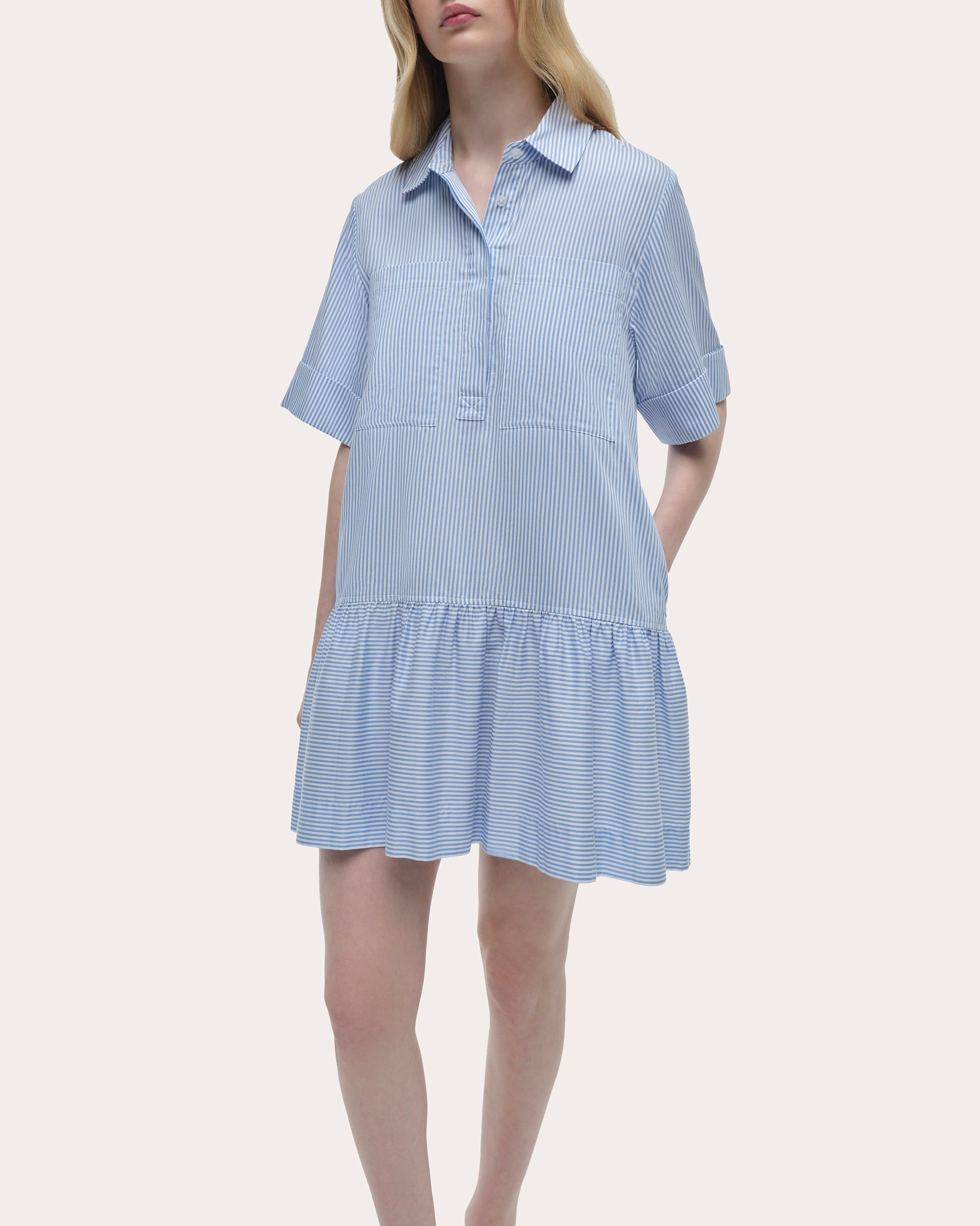 Cris Stripe Cotton Drop-Waist Shirt Dress