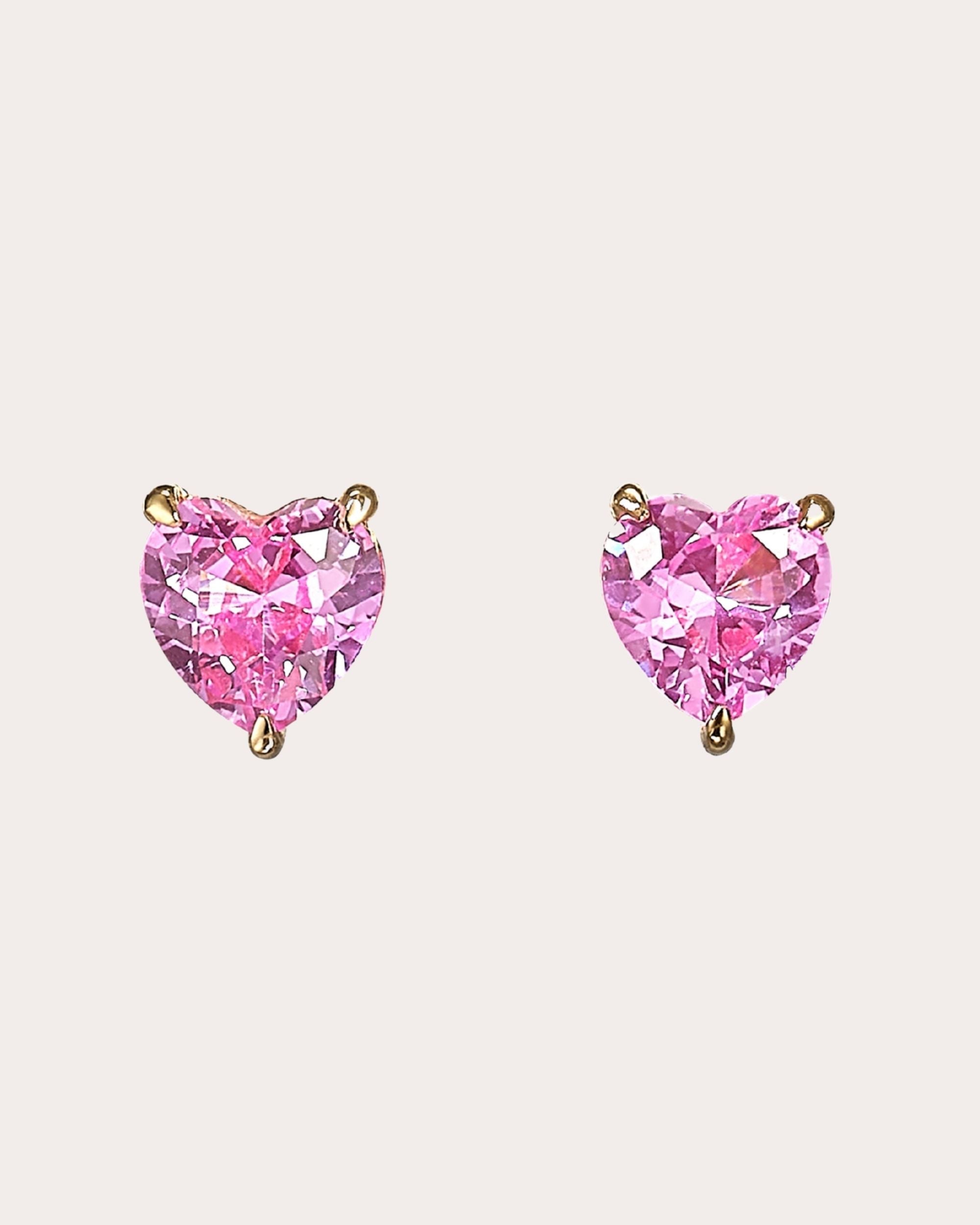 Pink Sapphire & 9k Gold Mini Heart Stud Earrings