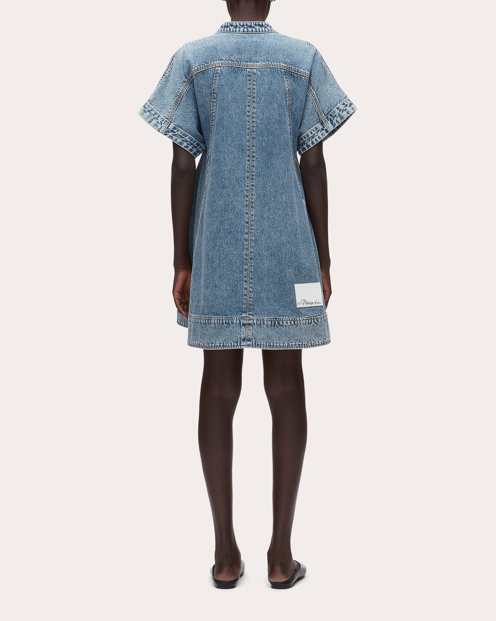 Denim Short-Sleeve Trapeze Dress
