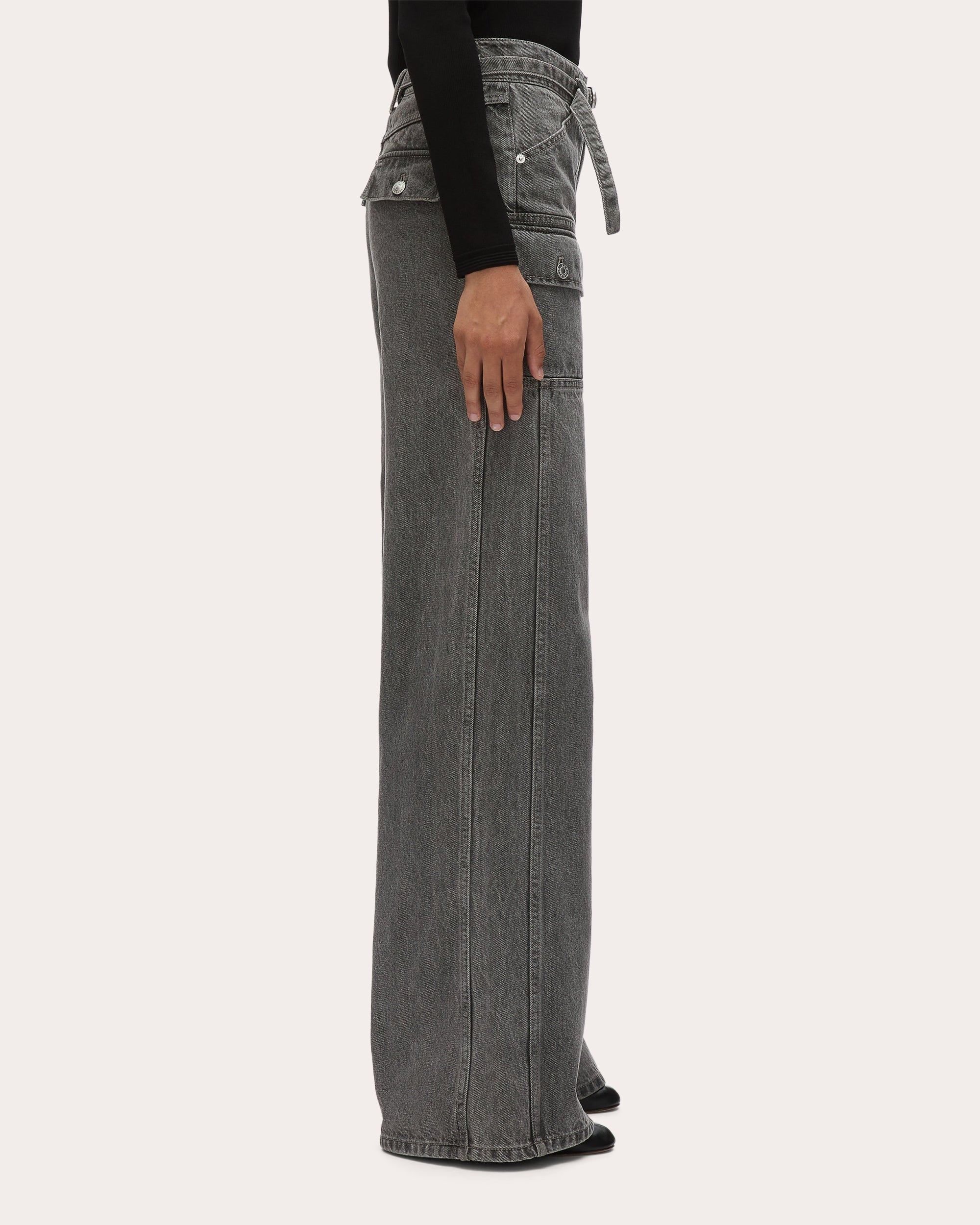 Acid Wash Belted Cargo Jeans