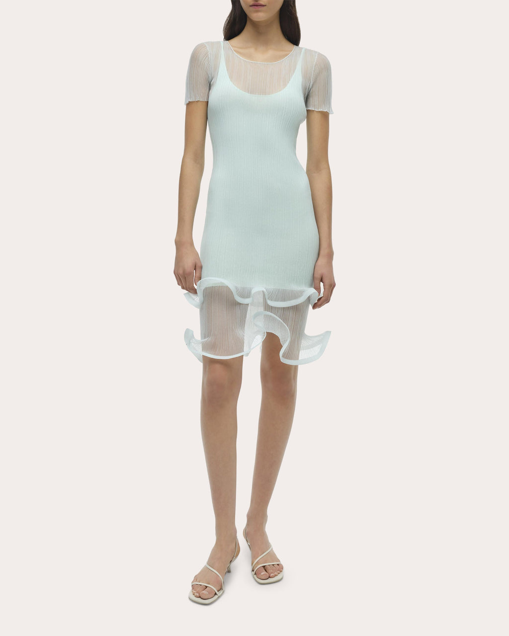 Jett Sheer Plissé Ruffle Mini Dress