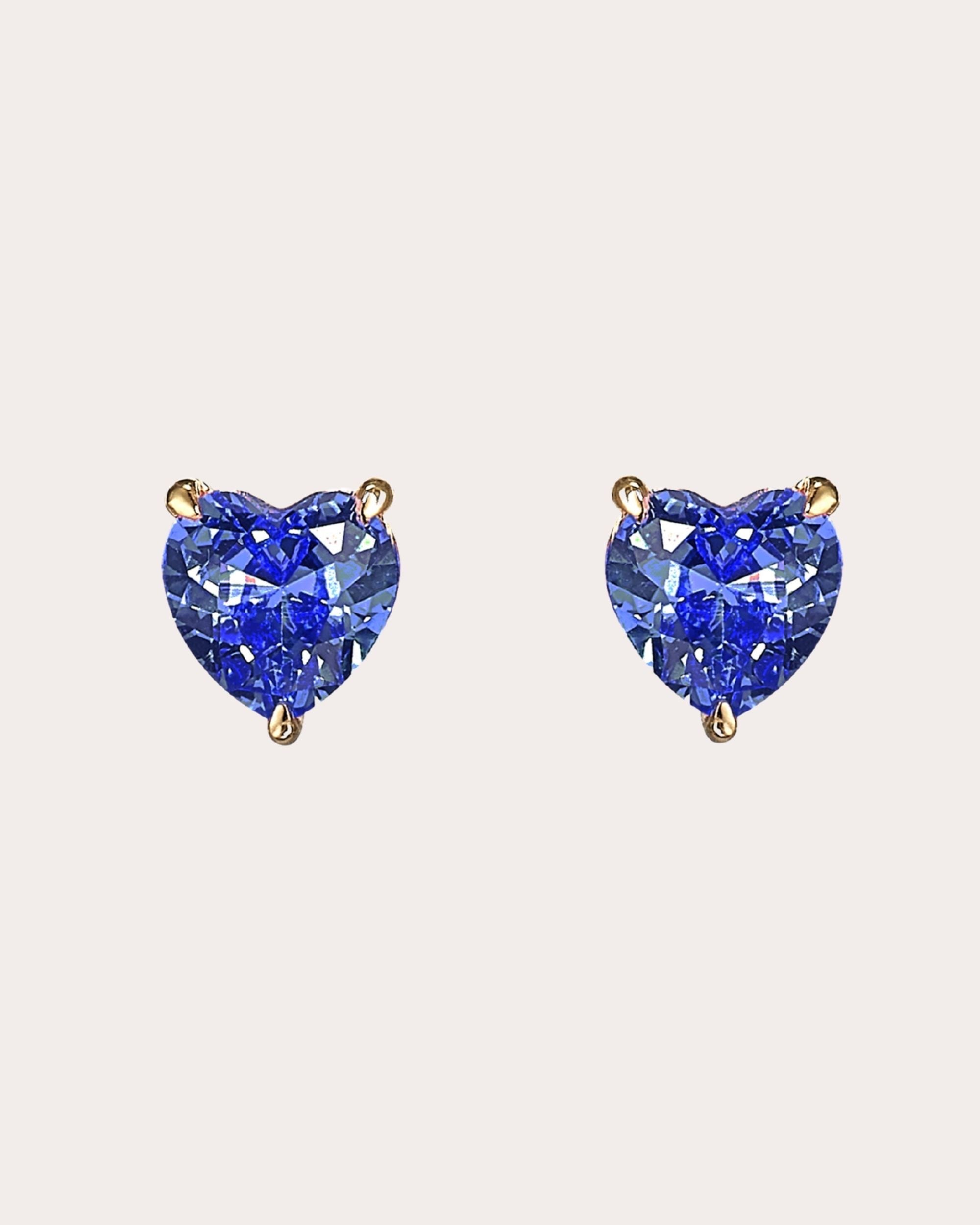 Royal Blue Sapphire Mini Heart Stud Earrings