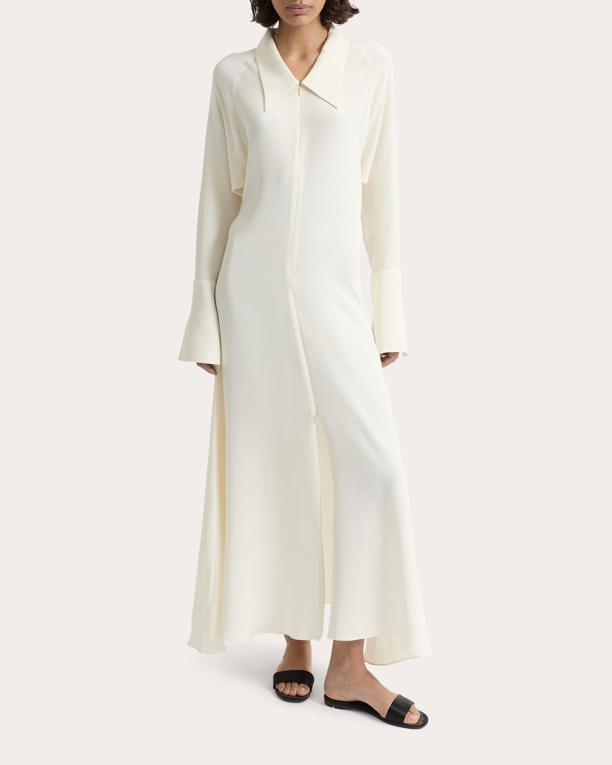 Lea Silk Crepe Collared A-Line Dress