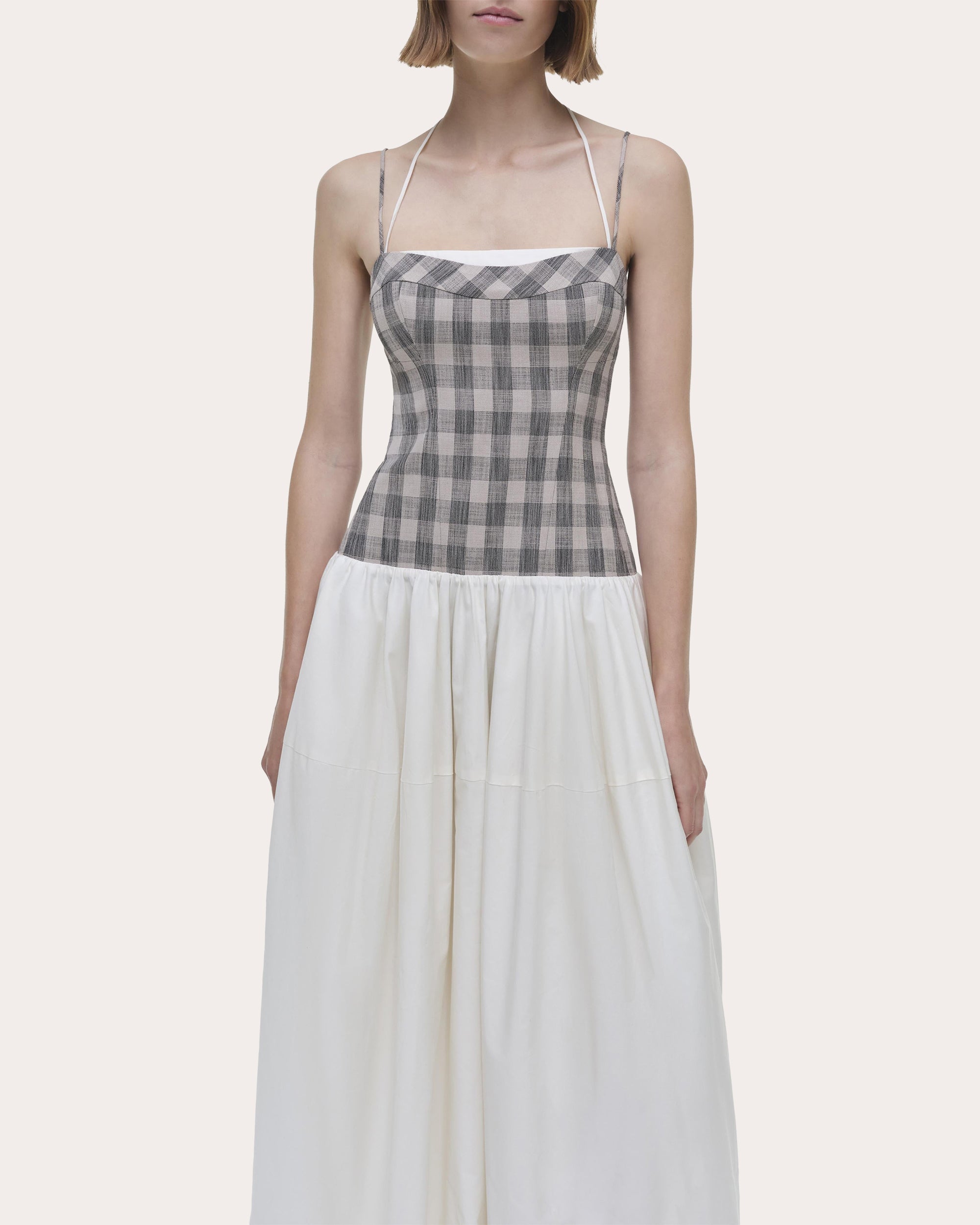 Pfeiffer Gingham Cotton Combo Bustier Midi Dress